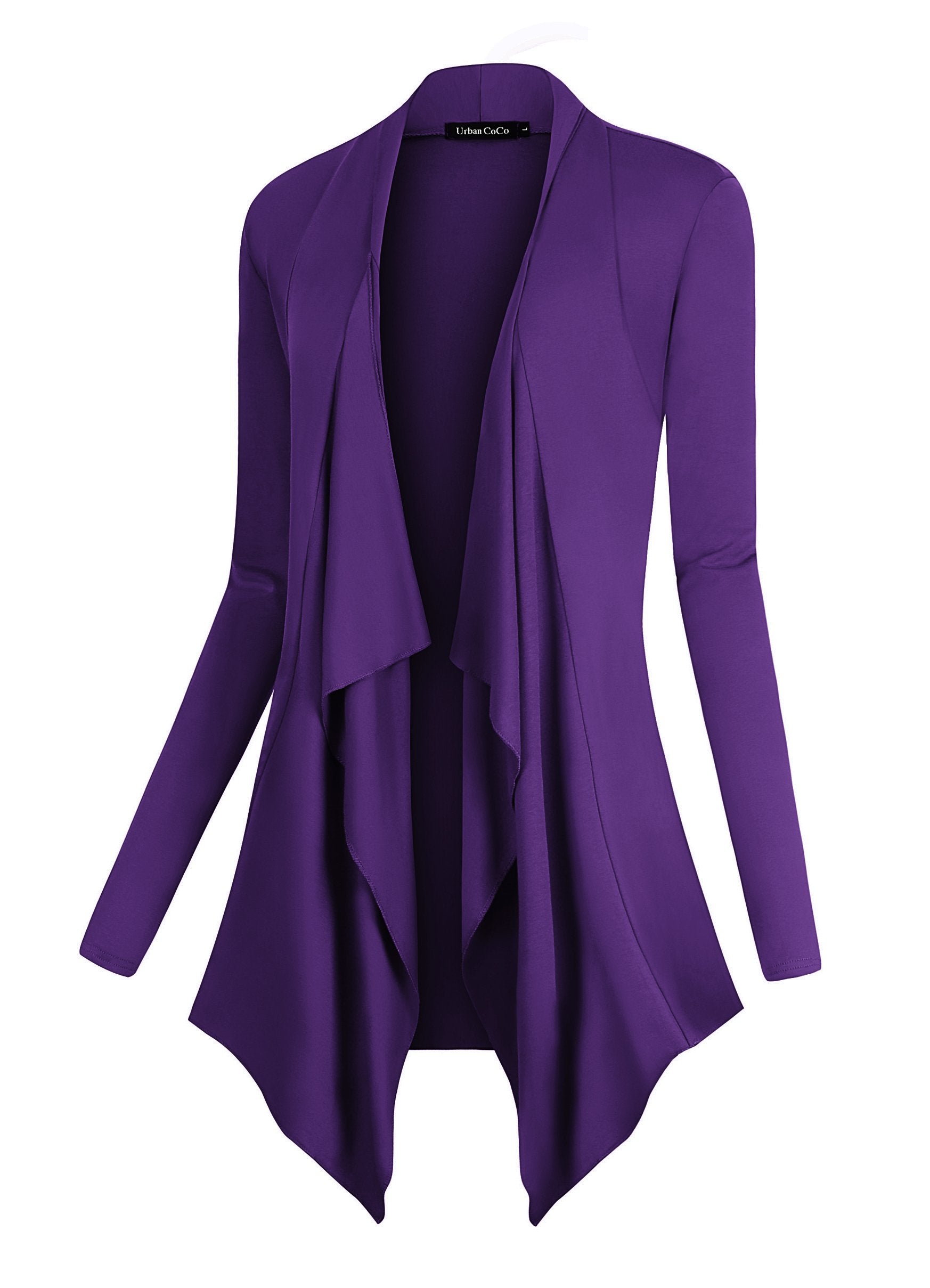 Urban CoCo Women's Drape Front Open Cardigan Long Sleeve Irregular Hem (XL, Purple)