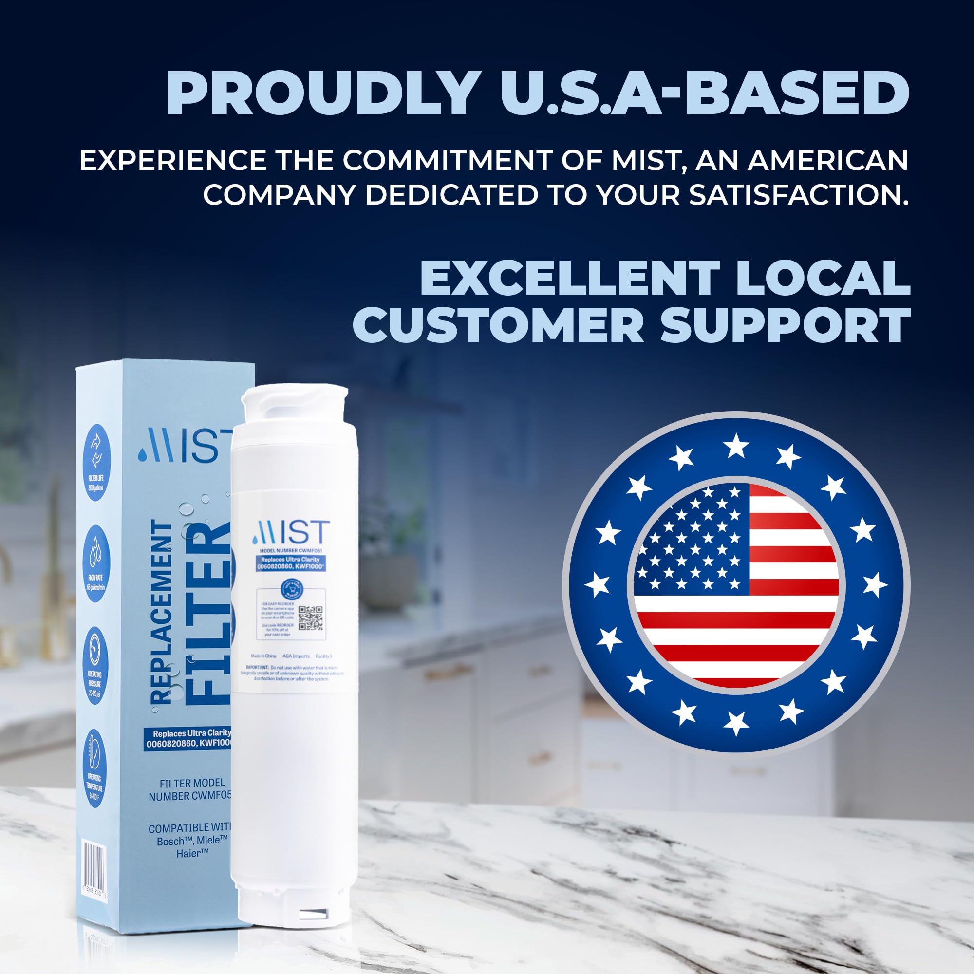 Mist Ultra Clarity Water Filter Replacement for Bosch, Refrigerator Water Filter compatible with 644845, 9000077104, 9000194412, Haier 0060820860, 0060218744, Miele KWF1000, Bosch Water Filter(3 pack)