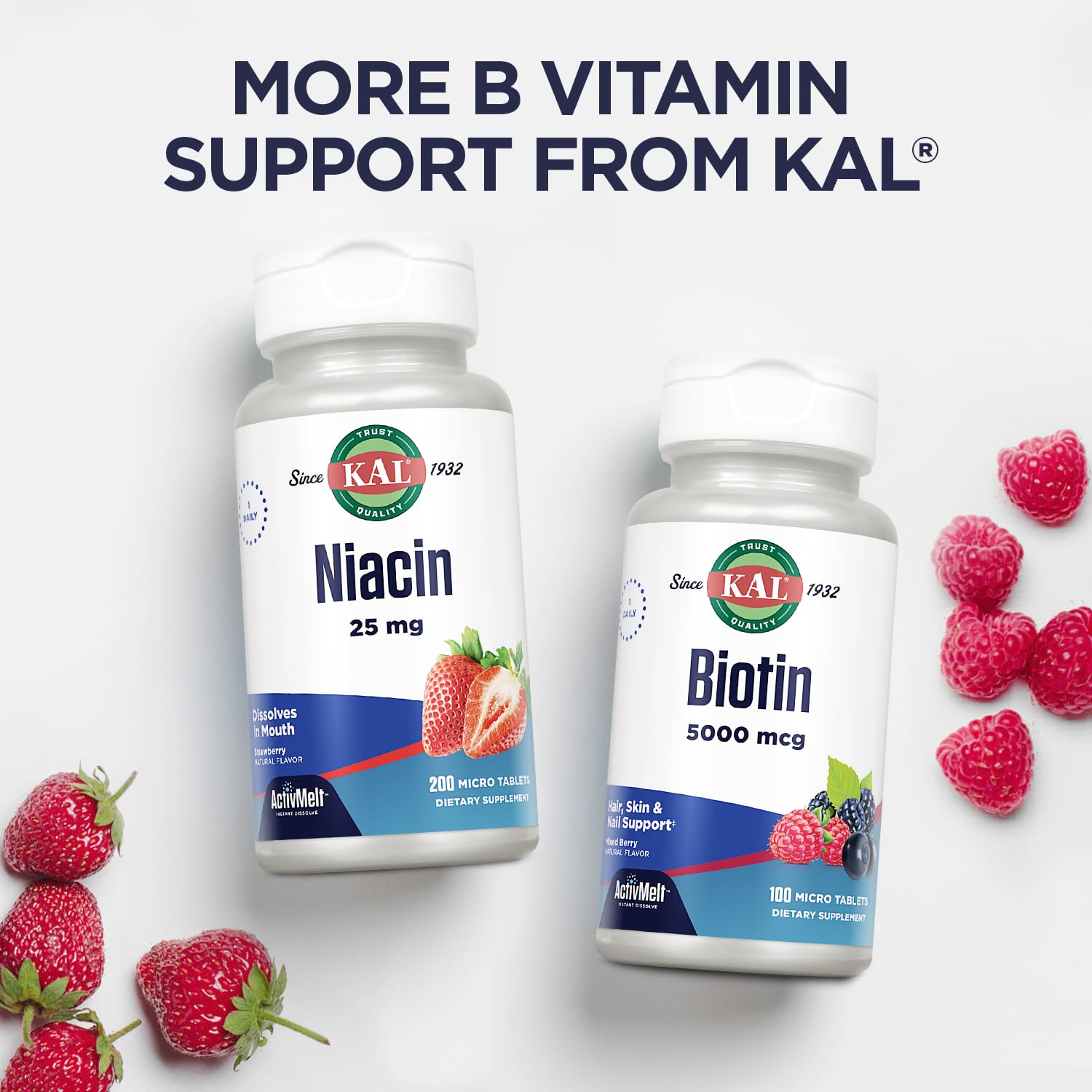 KAL Vitamin B-6 B-12 Methyl Folate ActivMelt, Vitamin B Supplement, Heart Health, Energy and Red Blood Cell Support with Methyl B12 and DFE Folic Acid, Natural Berry Flavor, 60 Servings, 60 Micro Tabs