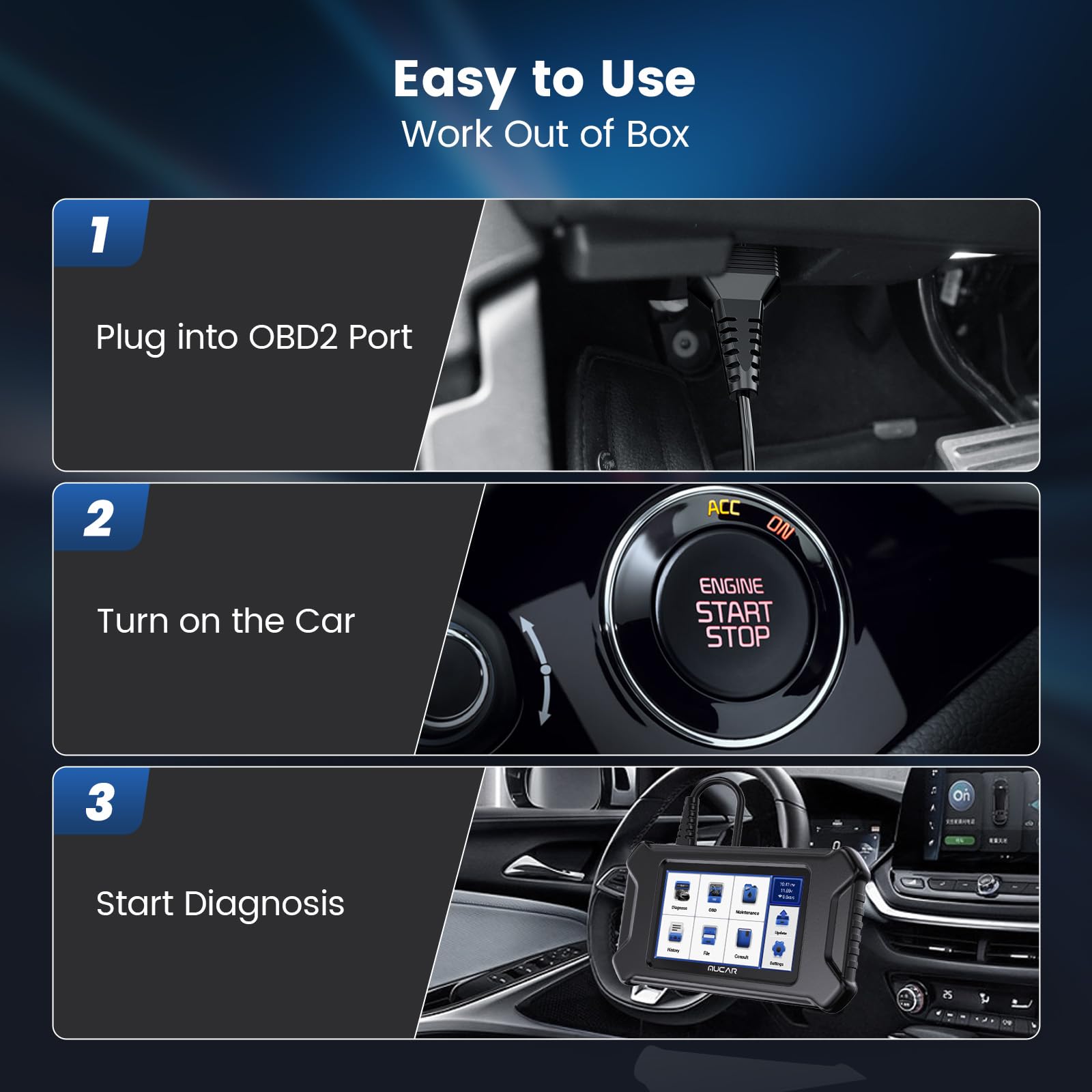 MUCAR OBD2 Scanner, Car Scanner Diagnostic Tool with 6 Systems (ABS SRS ECM TCM BCM TPMS) and 7 Reset Services (Oil EPB SAS ETS TPMS ABS DF), 5" HD Touchscreen and Update Free Lifetime