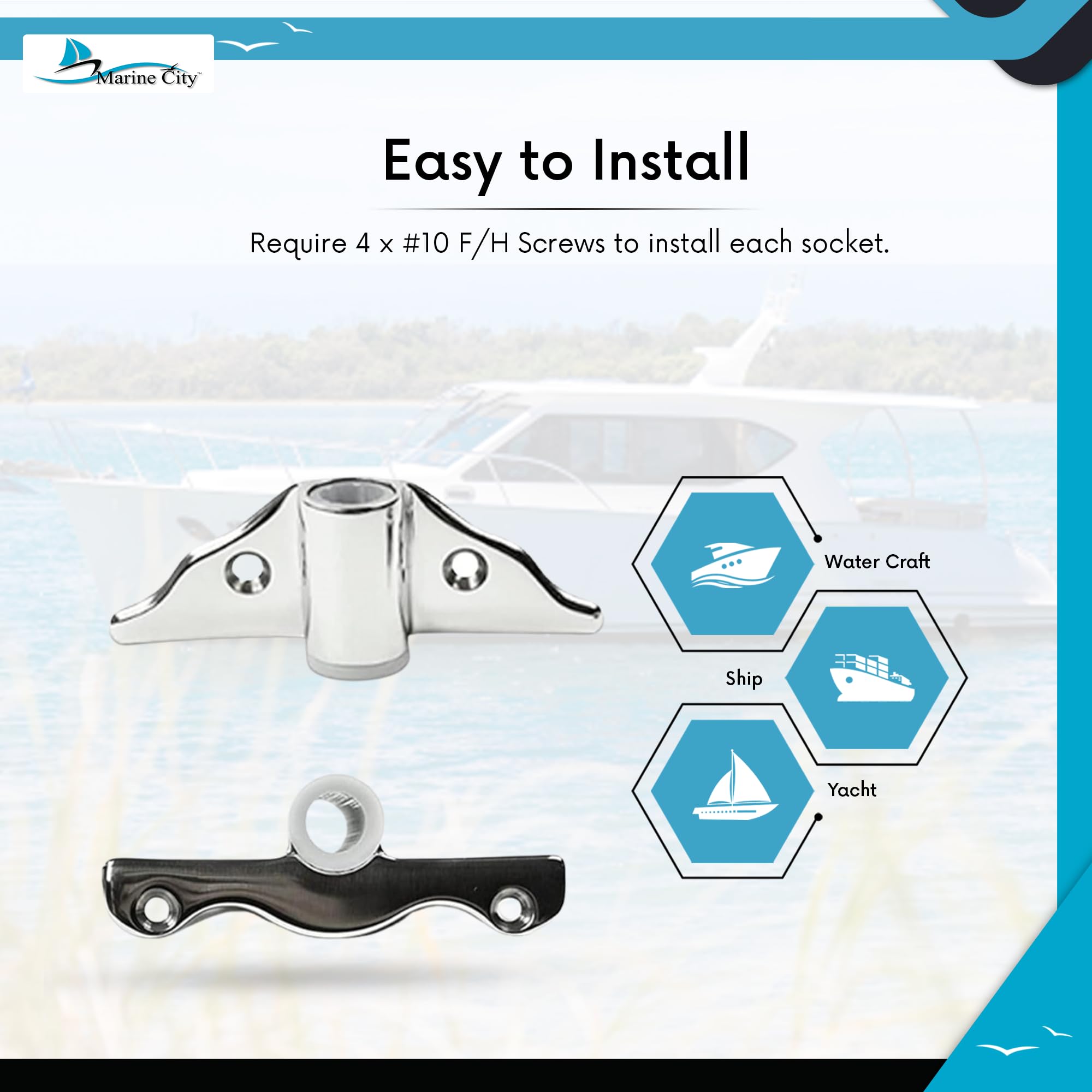 MARINE CITY 316 Grade Stainless Steel Polished Finish Shank Angle Side Mount Sturdy and Durable Rowlock Oarlock Socket (1/2 Inches) for Boats, Yachts – Marines – Ships – RVs (Pack of 2)