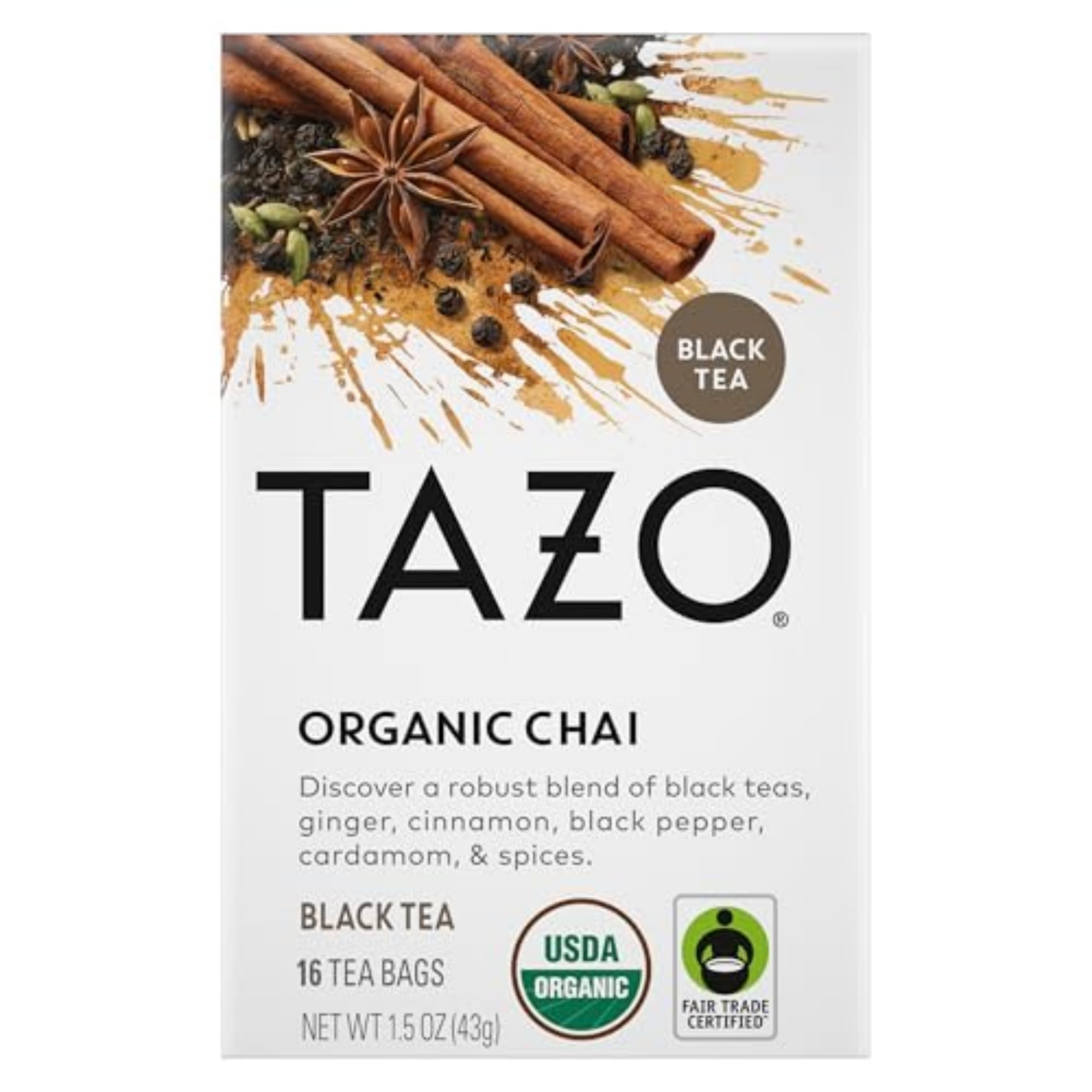 TAZO Tea Bags, Black Tea, Regenerative Organic Chai Tea, 16 Count (Pack of 6)