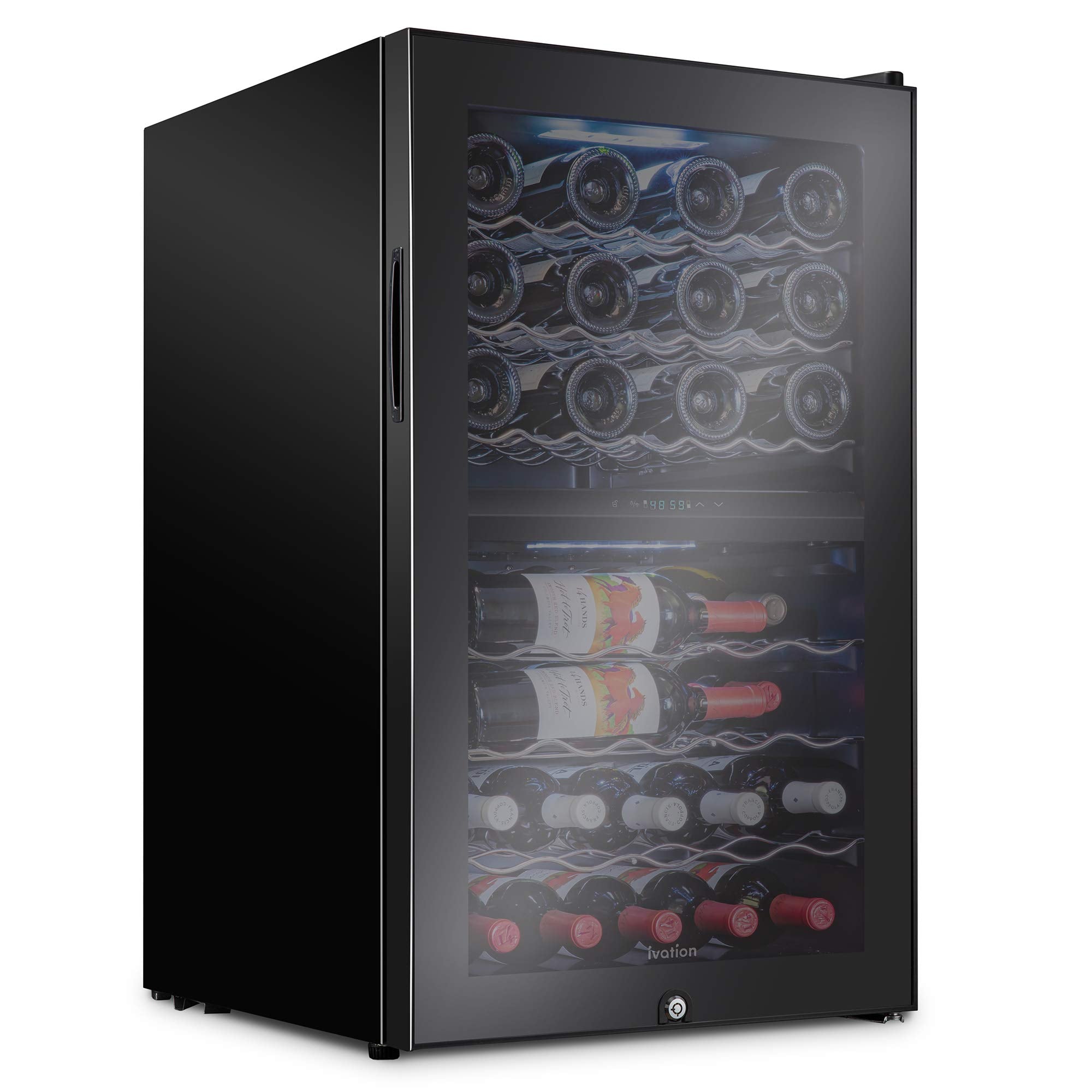Ivation 43 Bottle Dual Zone Wine Cooler Refrigerator w/Lock | Large Freestanding Wine Cellar For Red, White, Champagne & Sparkling Wine | 41f-64f Digital Temperature Control Fridge Glass Door Black