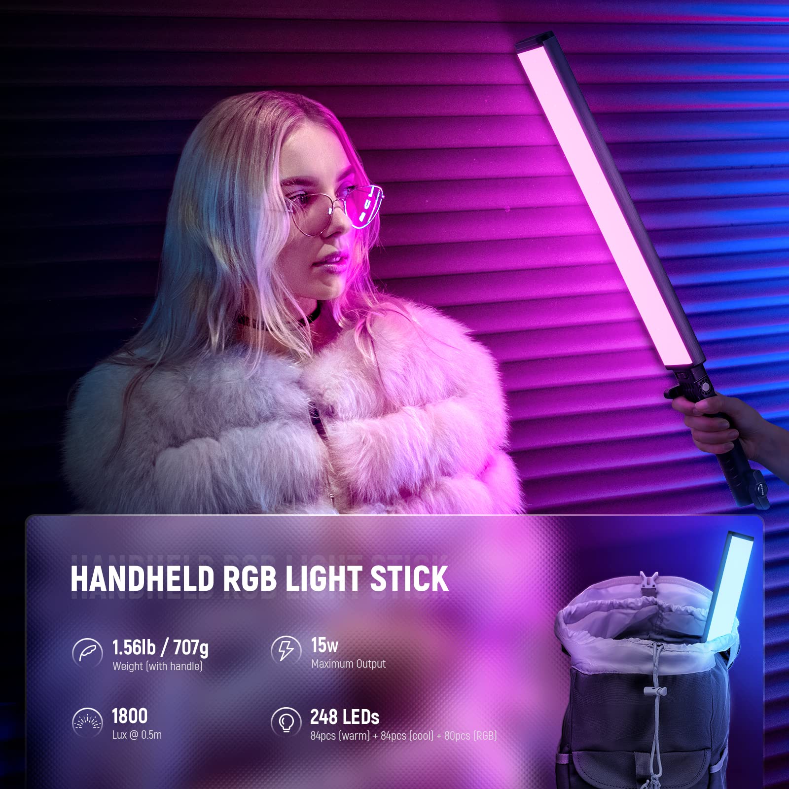 NEEWER RGB Light Wand with 2.4G/APP Control, Upgraded 360° Touchable RGBWW Hue Mixer Photography Handheld LED Video Lighting Stick with 2500K-10000K, CRI/TLCI97+, 18 Scenes, 7.4V/31Wh Battery, BH-30S