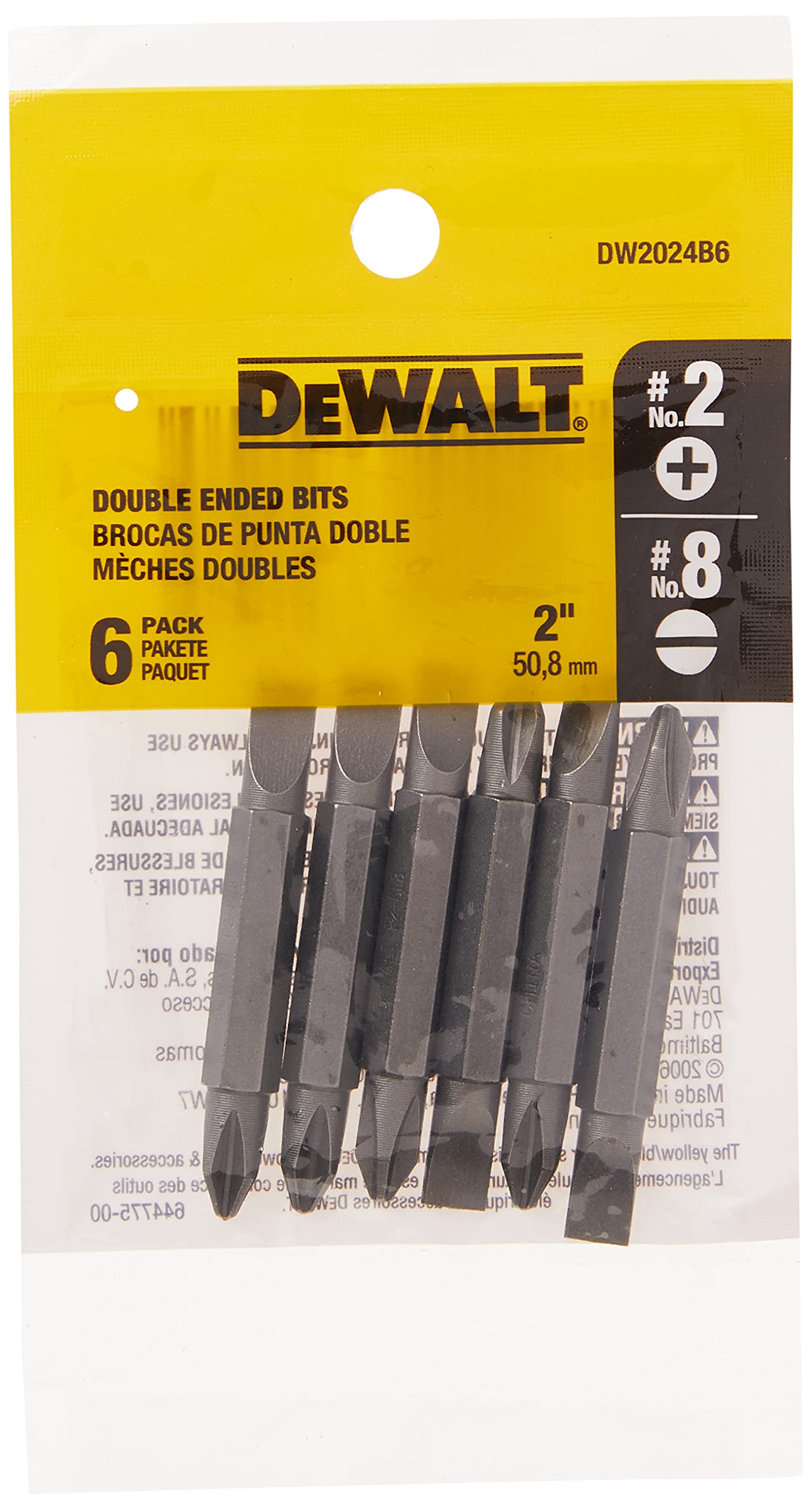DEWALT Screwdriver Set, #2 Phillips / No. 8 Slotted Double Ended Bit, 6-Pack (DW2024B6)