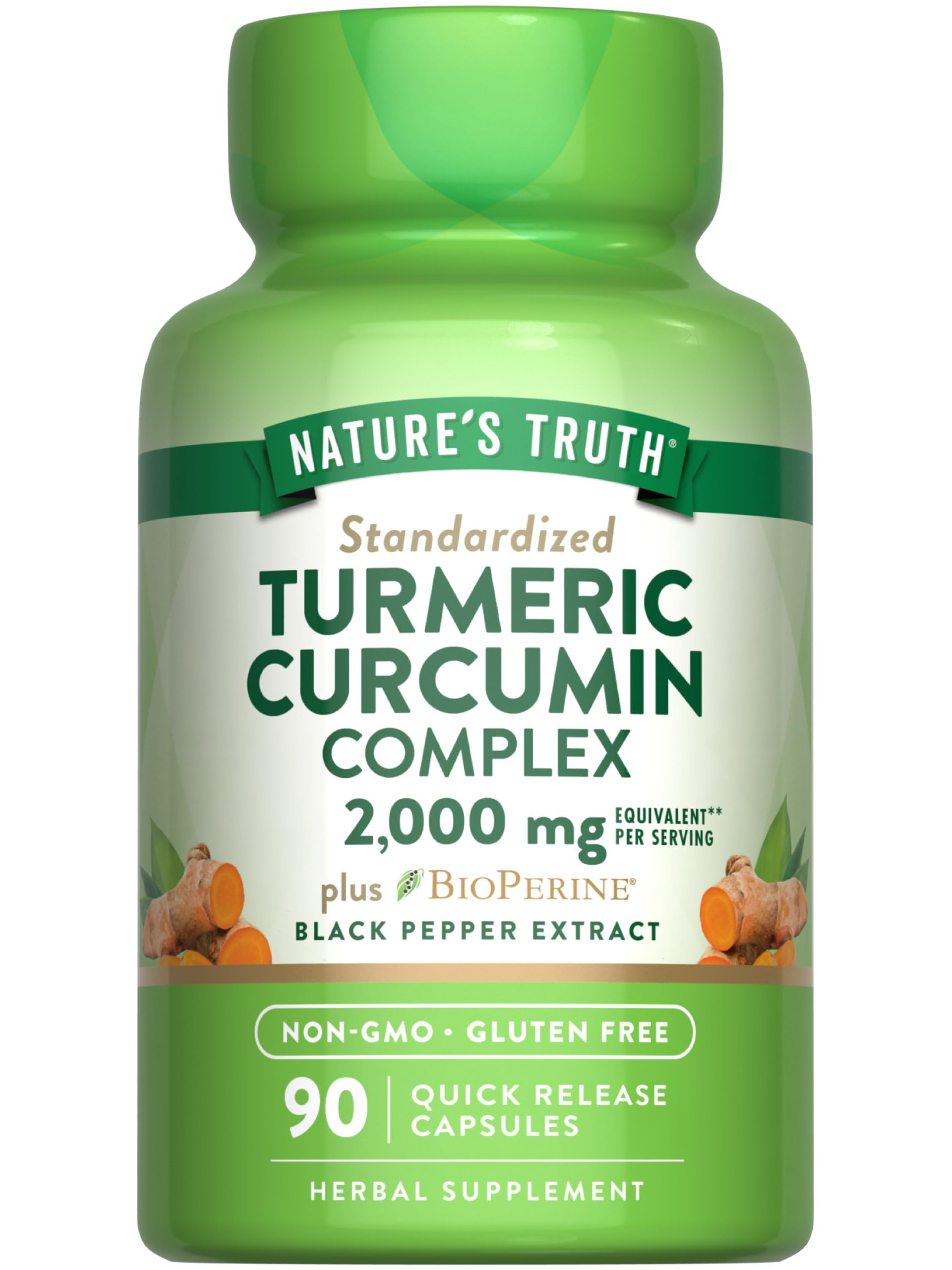 Turmeric Curcumin Capsules | 2000mg | 90 Capsules | with 95% Standardized Curcuminoids and Bioperine | Non-GMO, Gluten Free Supplement | by Nature's Truth
