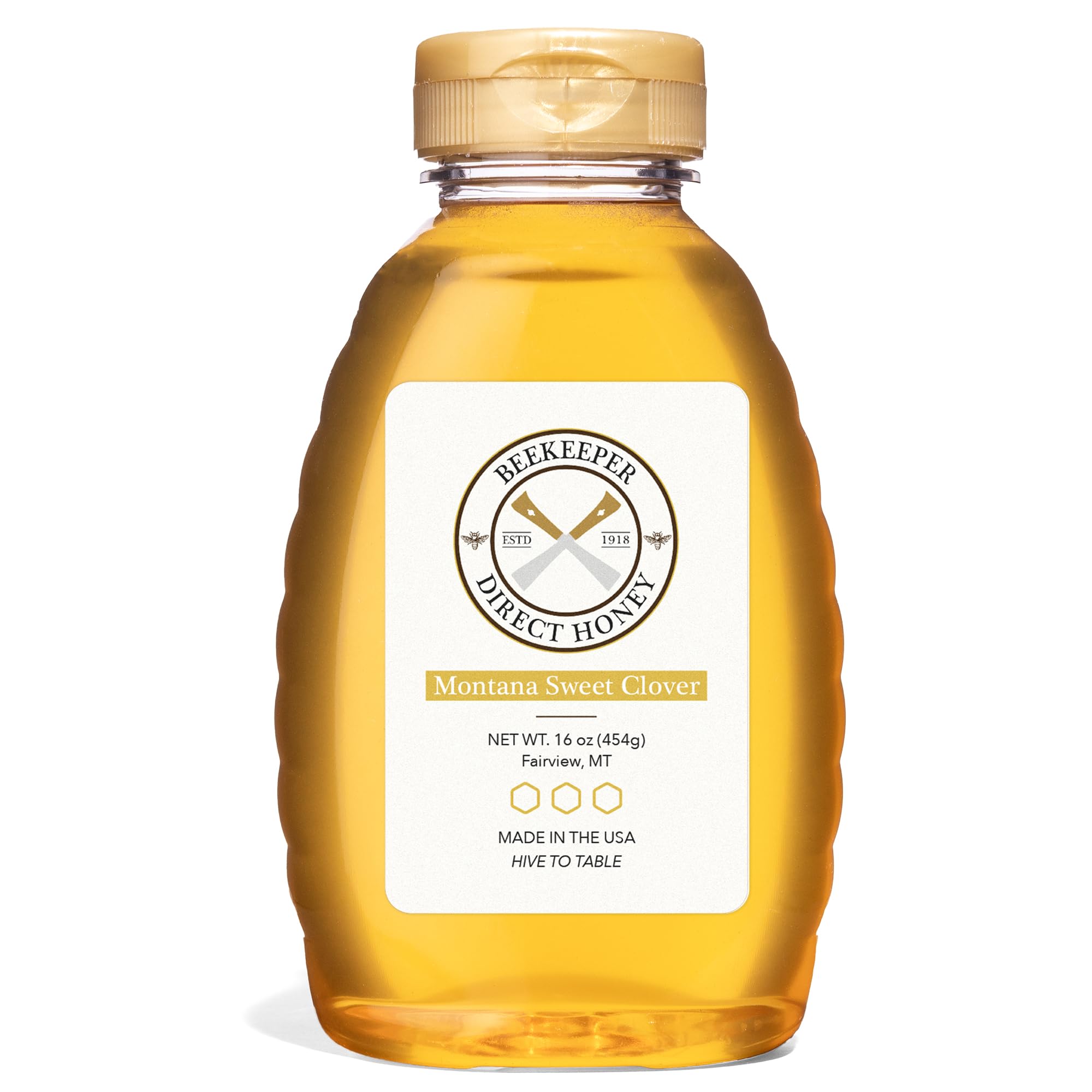 Beekeeper Direct Raw Unfiltered Honey - Real Raw Sweet Clover Honey - All Natural Non-GMO Pure Gourmet Honey - Local Montana Clover Honey (1lbs Squeeze Bottle)