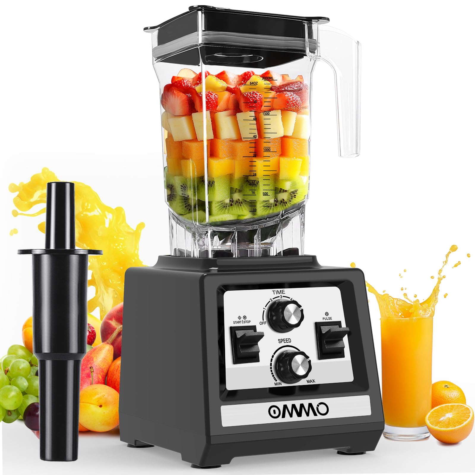 OMMO Blender for Smoothies: 1800W Peak Blenders for Kitchen, 68oz BPA-Free Pitcher, Timer & Speed Control, 6 Stainless Steel Blades, Dishwasher Safe Blender for Ice Crush/Smoothies/Frozen Drinks/Black