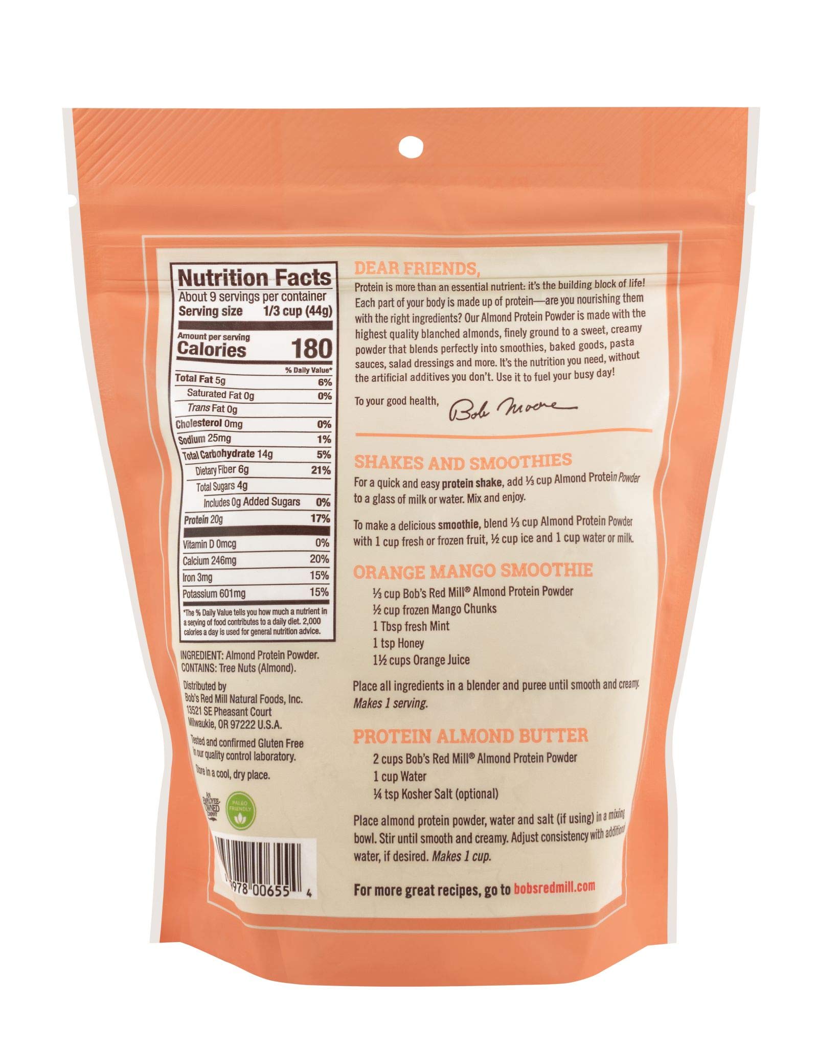 Bob's Red Mill Almond Protein Powder, 14oz (Pack of 4) - Non GMO, Vegan, Paleo Friendly, Keto Friendly, Kosher