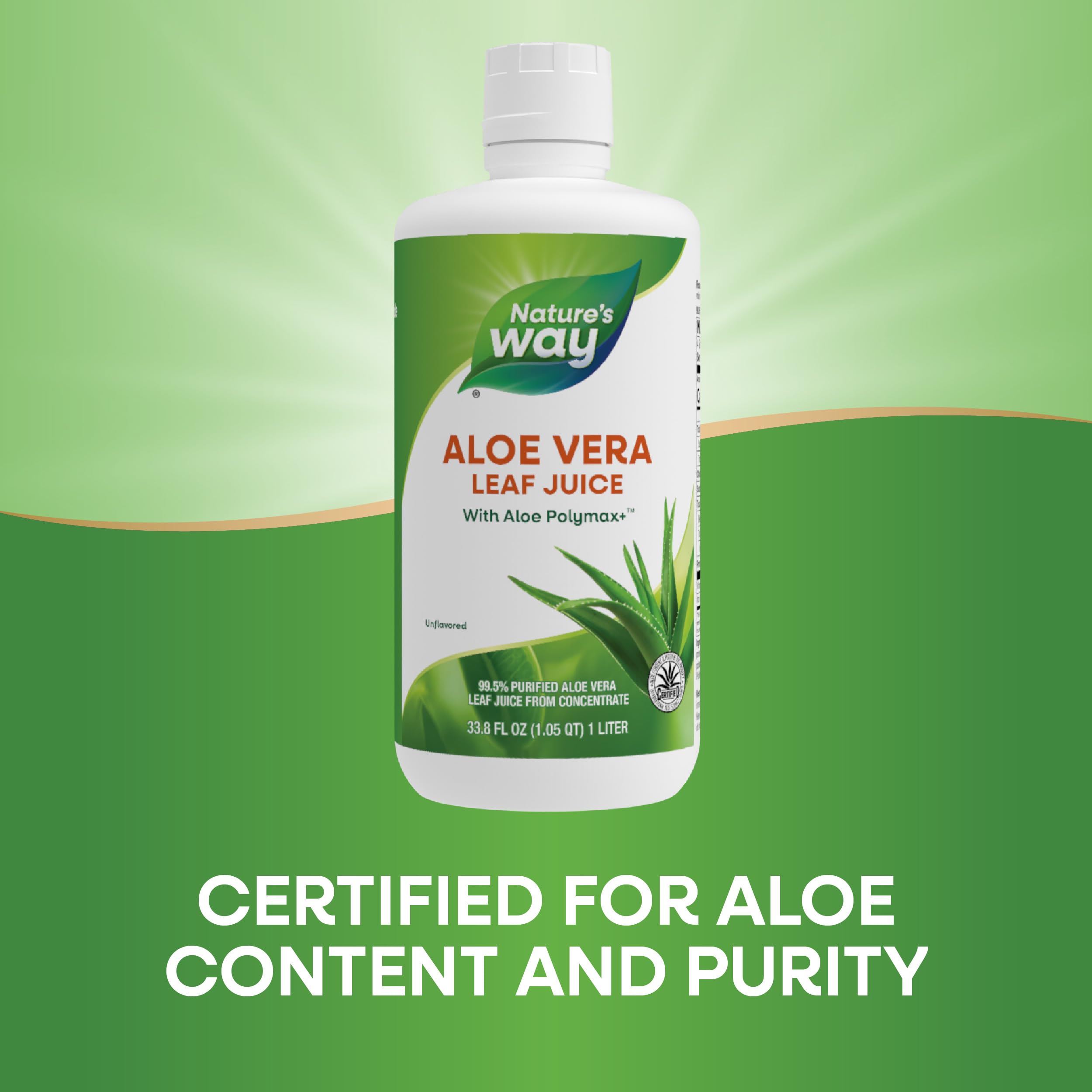 Nature's Way Aloe Vera Leaf Juice with Aloe Polymax+, 99.5% Purified Aloe Vera Leaf Juice from Concentrate, Unflavored, 33.8 Fl. Oz (Packaging May Vary)