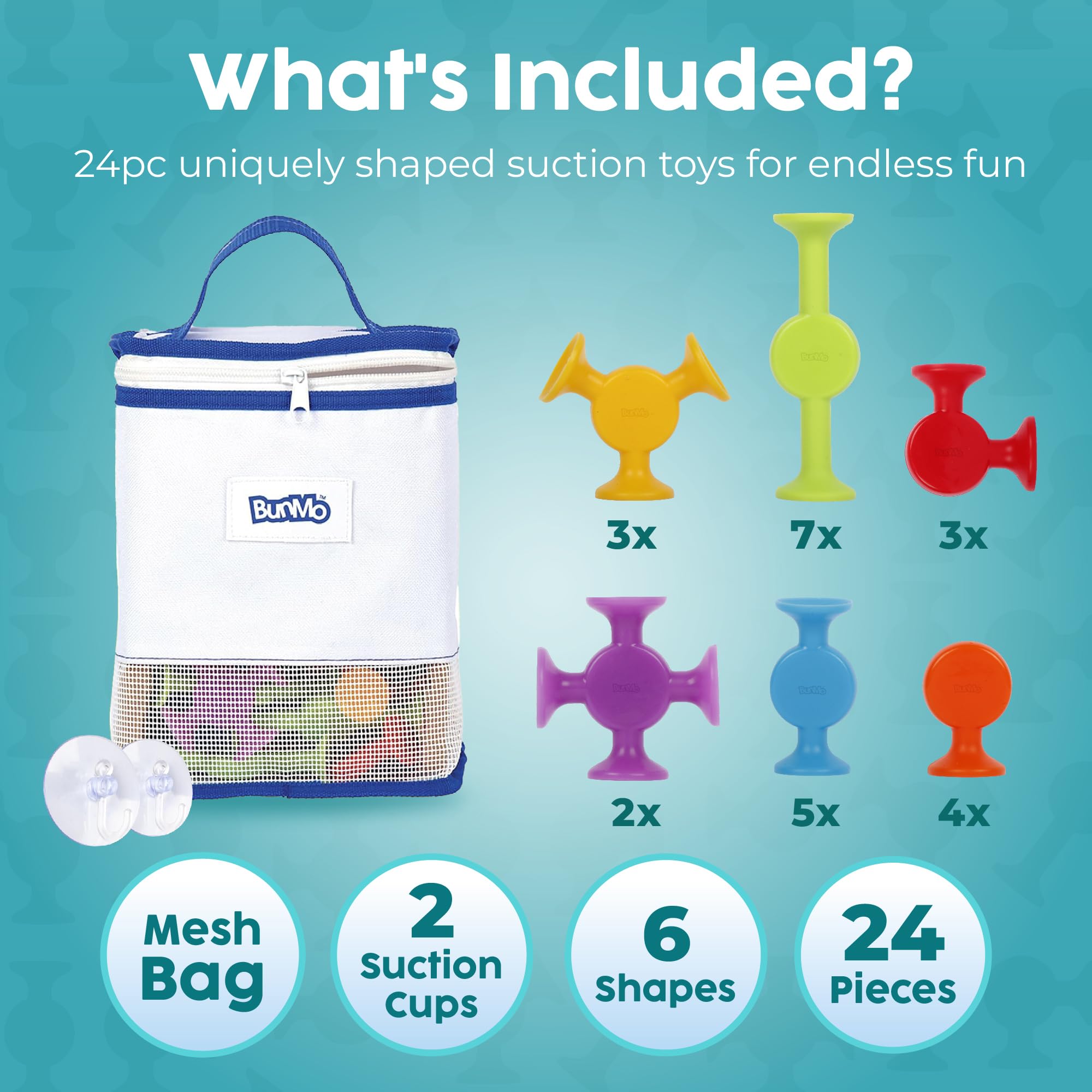BUNMO Stocking Stuffers for Kids - Toddler Suction Bath Toys - Connect, Build, Create - Toddler Stocking Stuffers - Fine Motor Skills - Stimulating Sensory Fun - Original 24 Pack