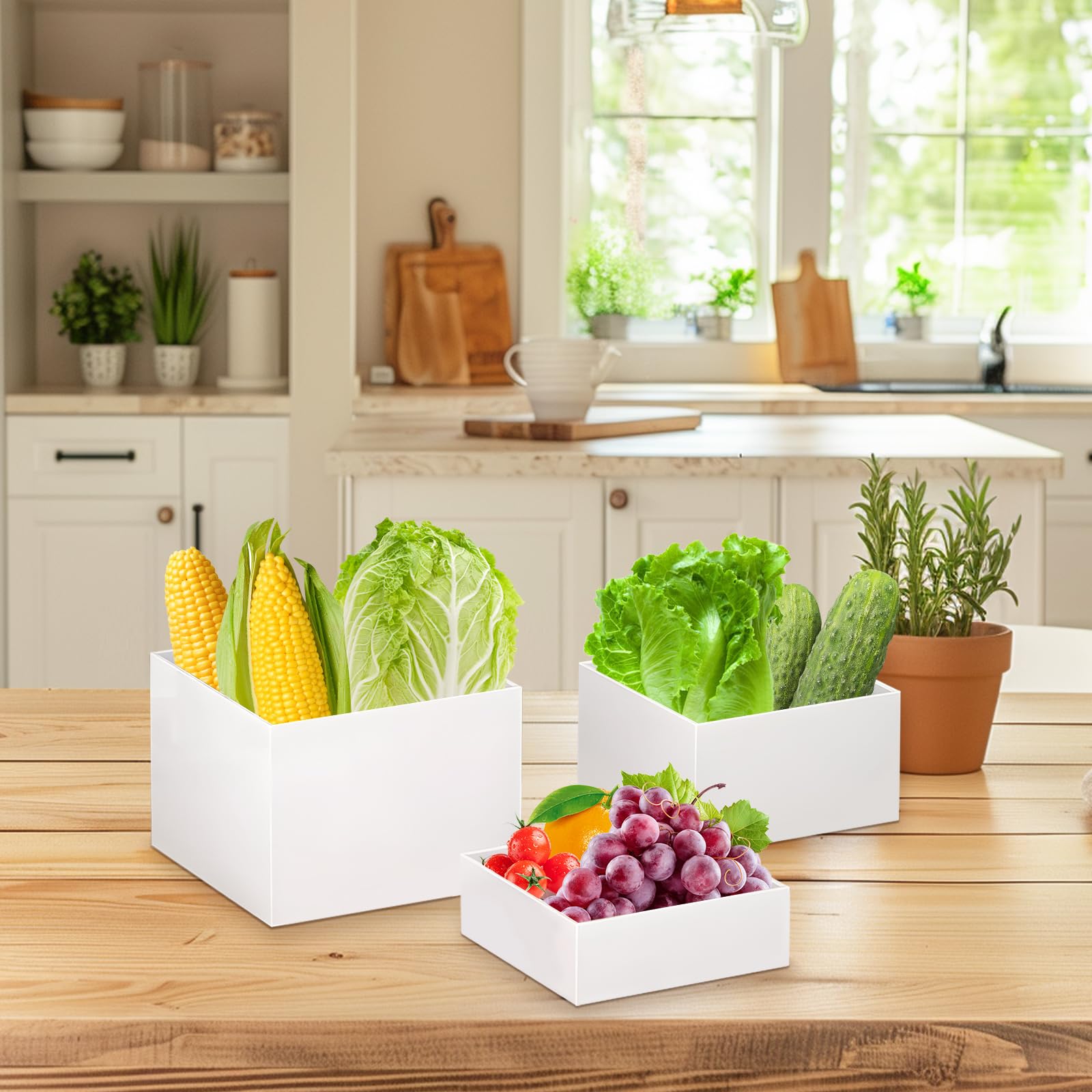 Buffet Risers Set of 8 Acrylic Cube Display Stands Box Risers with Hollow Bottoms 4 Different Size Dessert Table Display Set Food Nesting Risers for Buffet Table, Cupcake Candy Food, Parties, Brunch, Weddings (8 PCS White Cube)