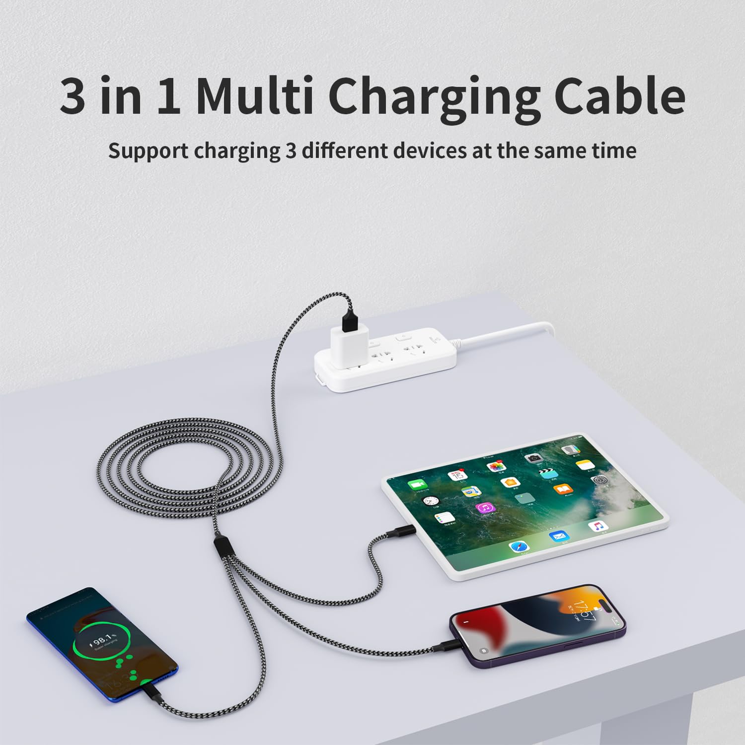 Multi Charging Cable,(2Pack 4FT) USB Cable Multi Charging Cord 3 in 1 Charging Cable Nylon Braided Universal Charger Phone Charger Cord with Type-C,Micro USB,IP Port for iPhone16/15 Series/Phone&Pad