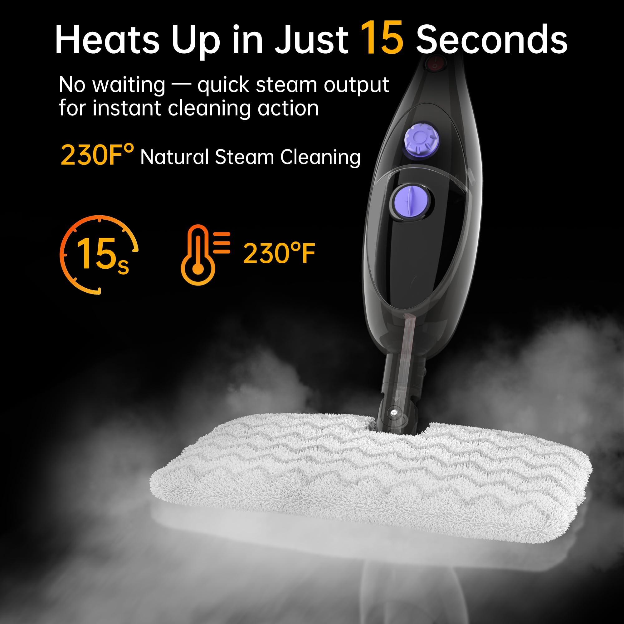 Steam Mop, 12-in-1 Detachable Handheld Steam Cleaner, 15s Fast Heat-Up Floor Steamer for Hardwood Floors, Tile, Carpet, Clothes, Windows & Furniture, Lightweight Design,Two-Sided Adjustable Mop Head