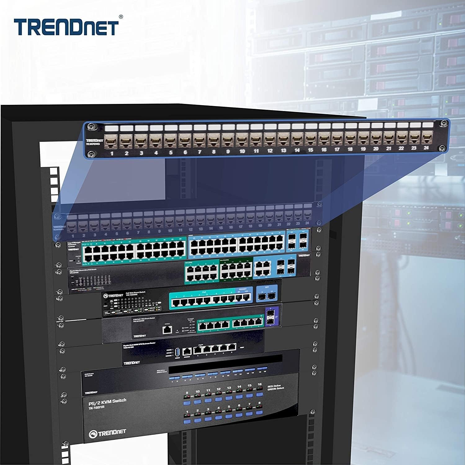 TRENDnet 24-Port Blank Keystone Shielded 1U Patch Panel, 1U 19" Rackmount Housing, Protects Against EMI/RFI Noise, Recommended with TC-K06C6A Cat6A Keystone Jacks (Sold Separately), Black, TC-KP24S