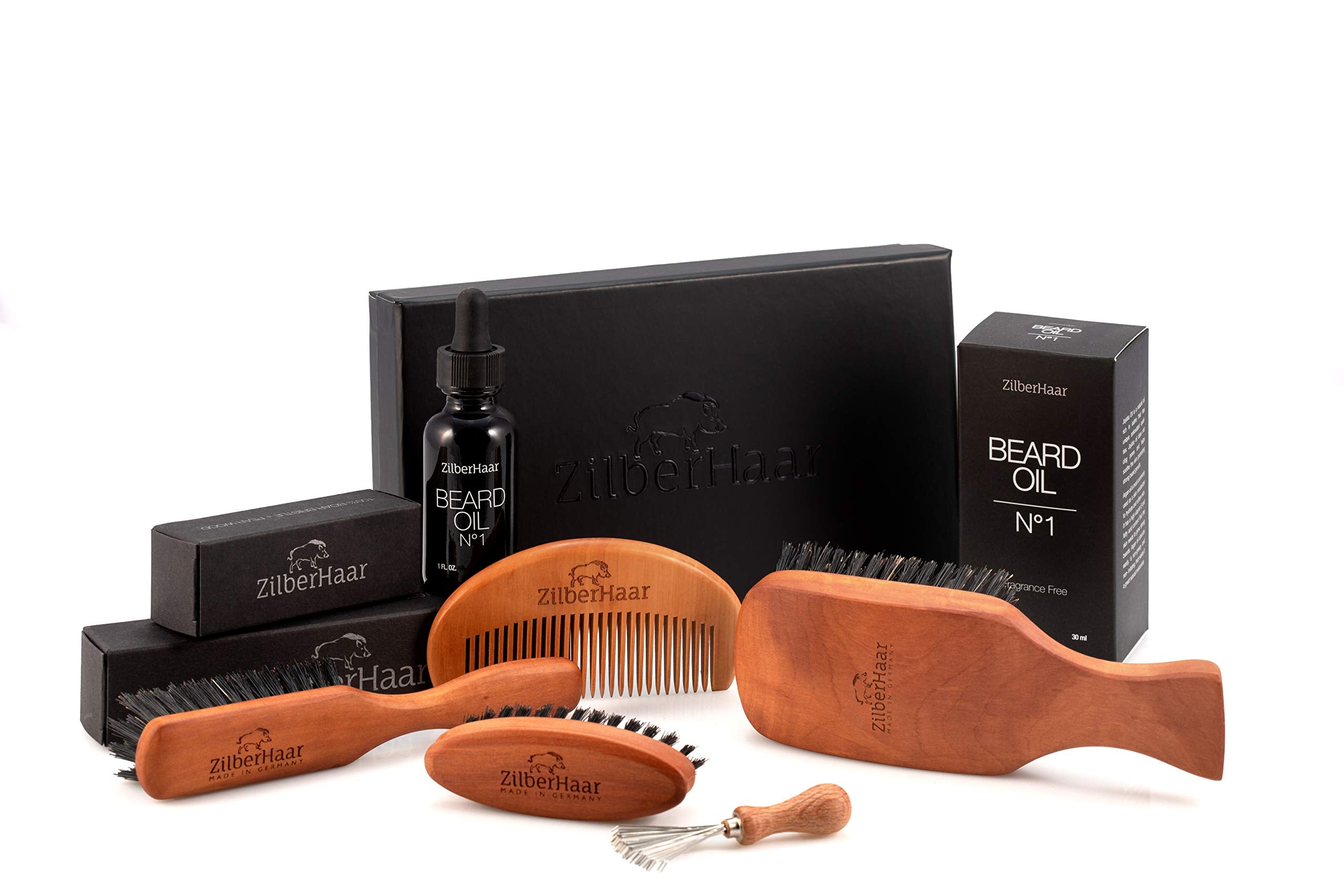 ZilberHaar Major – Men's Hair and Beard Brush – Soft Boar Bristles – Massages and Exfoliates Skin and Scalp – Ideal Men's Grooming Accessory – Made in Germany