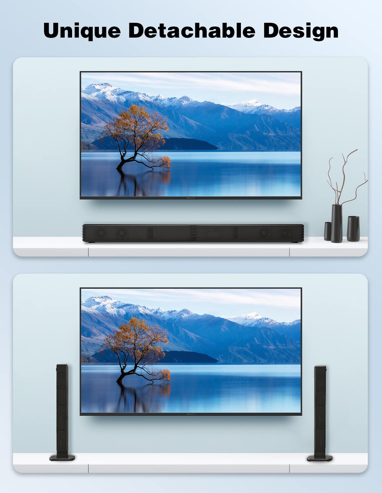 Puxinat 2 in 1 Separable Sound Bars for TV, 2.2 Channel 32Inch Bluetooth 5.0 TV Speaker for Surround Sound System, Built-in Dual Subwoofer, Bass Adjustable, Remote Control Included (2.2CH Sound Bar)
