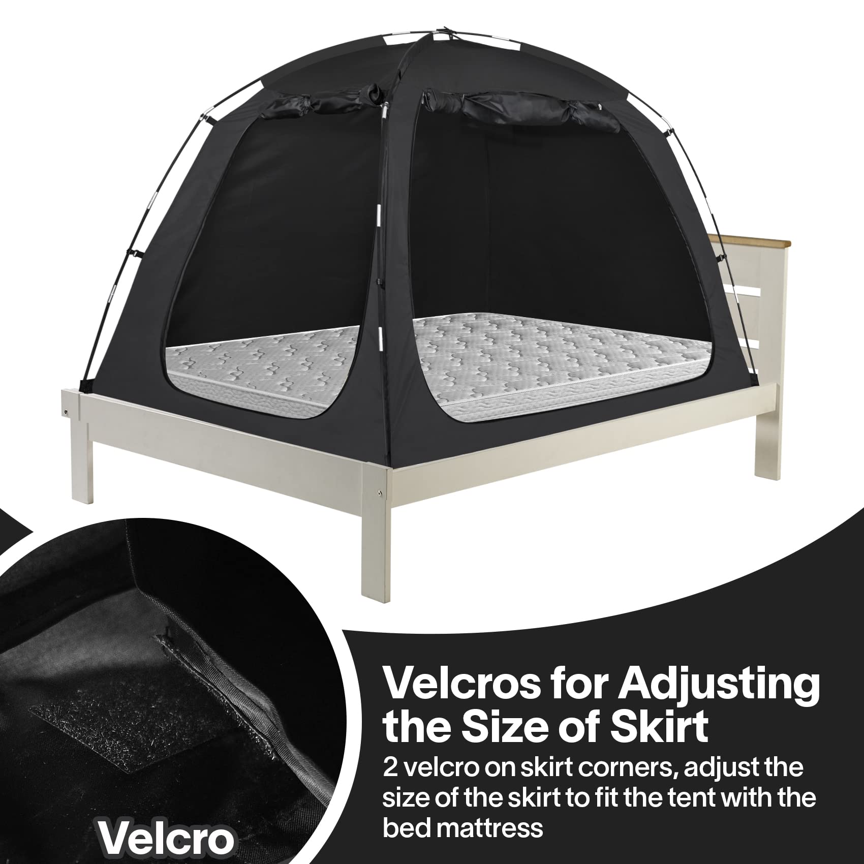 EighteenTek Bed Tent Twin Size Bed Canopy, Light Reducing Sleeping Tent Lightweight Portable Indoor Tent Breathable Privacy Space on Bed with 2 Doors for Adults Kids Autism (Twin, Black)
