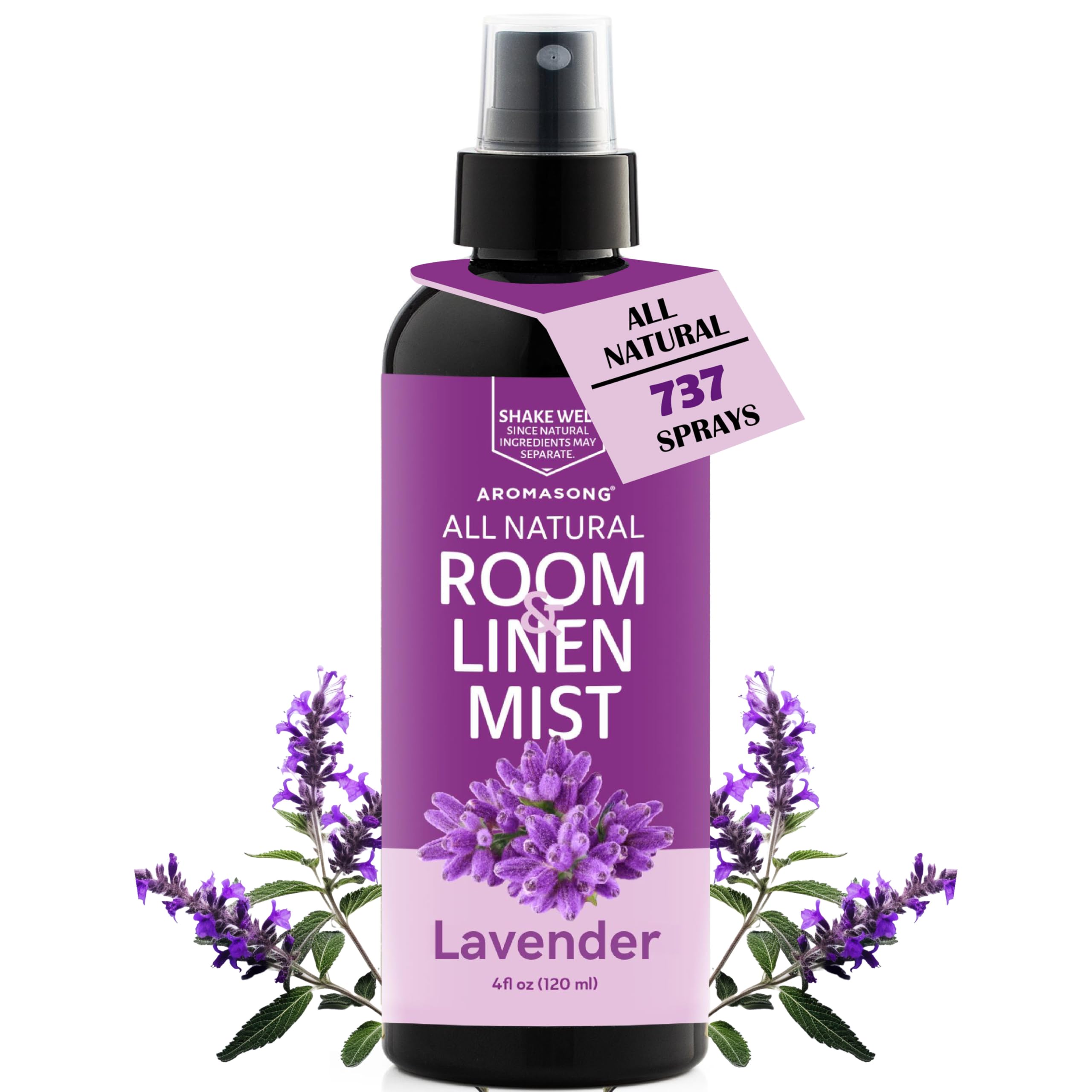 Aromasong 100% Natural Lavender Spray for Relaxing - Room & Linen Spray for Sleeping - Calming Essential Oil for Pillows and Sheets 4 Fl Oz