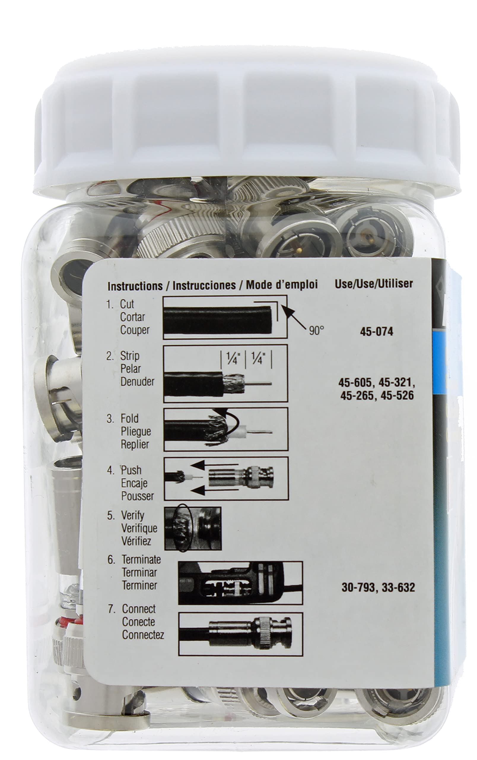 IDEAL Electrical 89-5047 BNC Compression Connectors, Coax Compression Connector for RG-59 Cable, 35 Connectors, Jar