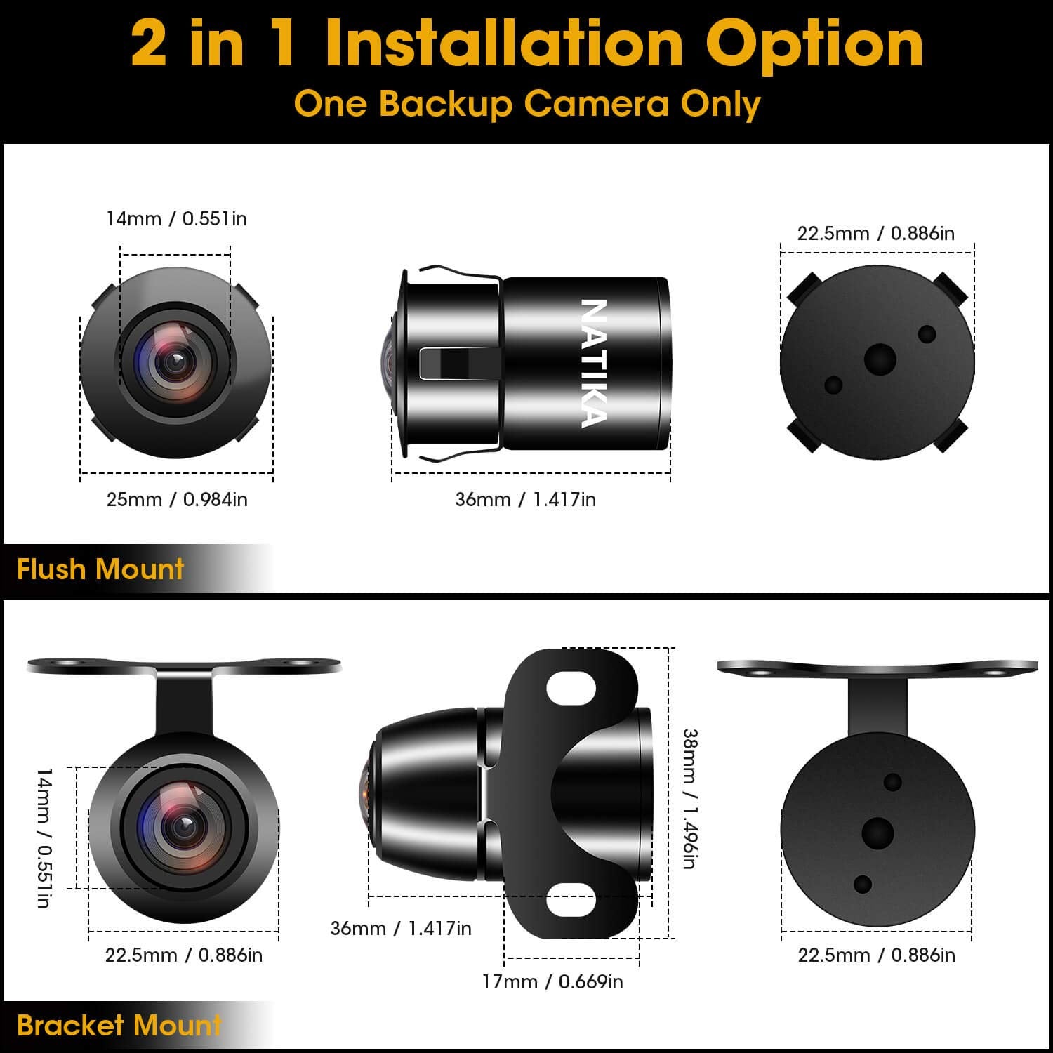 NATIKA Backup/Front/Side View Camera: No Distortion Effect Starlight Night Vision HD Metal Flush or Surface Mount CVBS | AHD Reverse Rear View Backup Camera for Cars Pickup Trucks SUVs RVs Vans