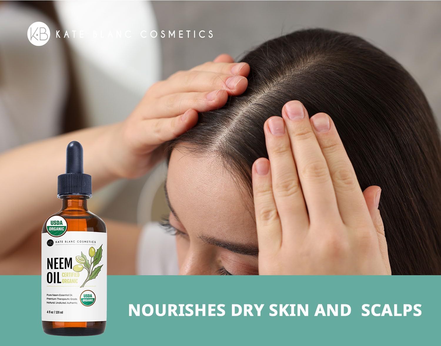 Kate Blanc Cosmetics Neem Oil for Skin, Hair & Face. Safe for Dog, Plants, Scalp (4oz, Organic, Cold Pressed, Concentrate)