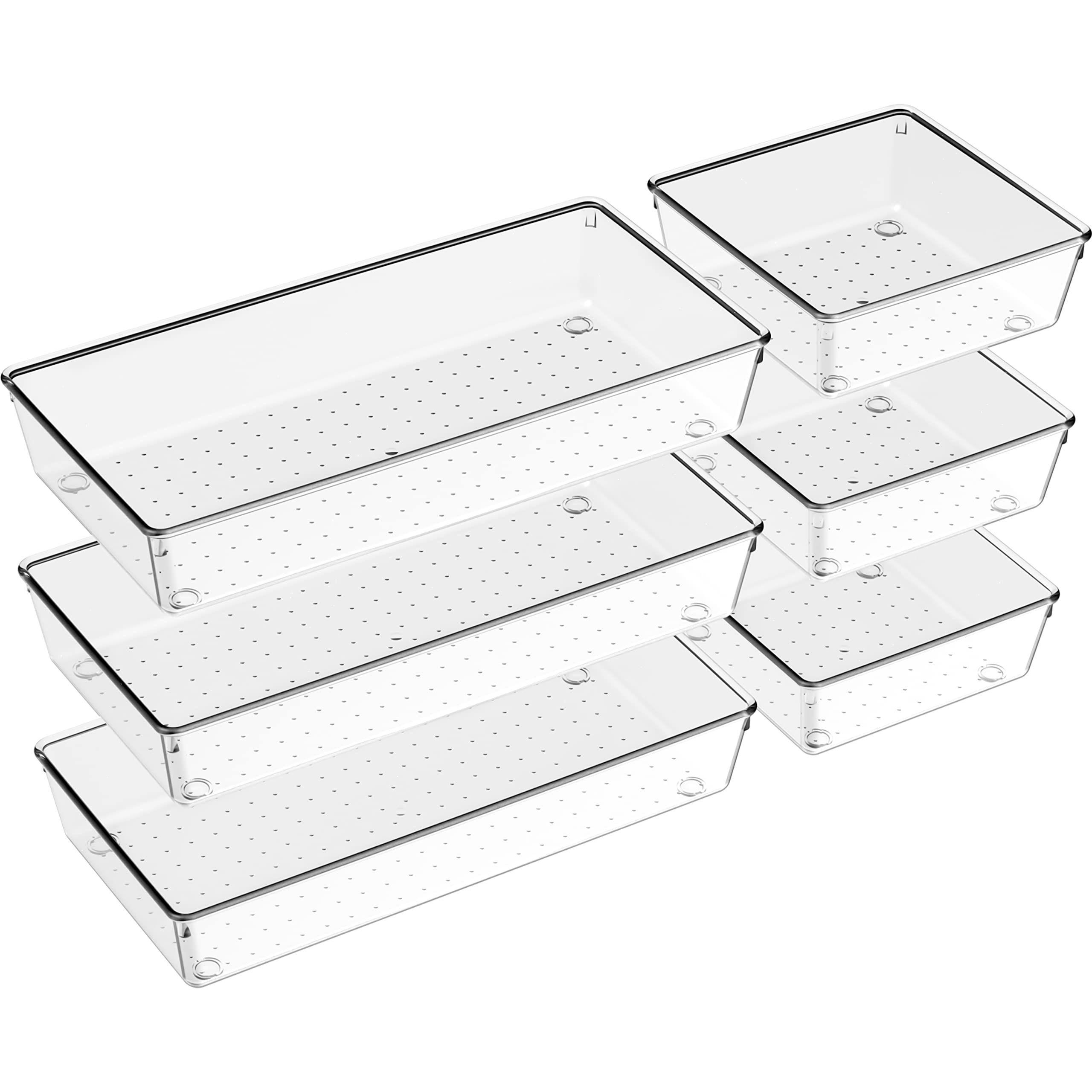 Criusia 6 Pack Large Size Clear Plastic Drawer Organizers, Versatile Acrylic Kitchen Drawer Organizer Stackable Bathroom Drawer Organizer Trays, Storage Bins for Makeup, Bathroom, Kitchen