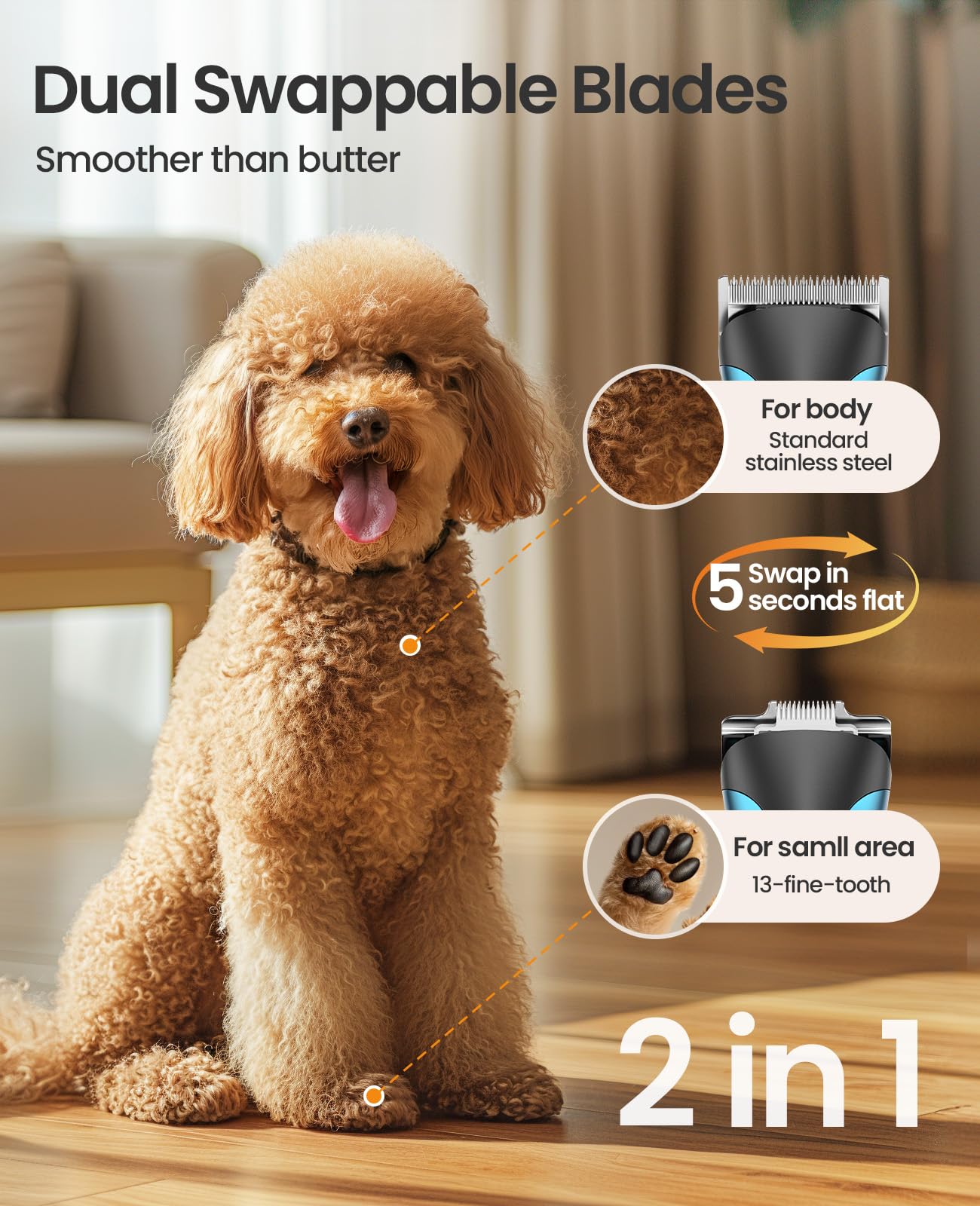 oneisall Dog Clippers for Grooming and Paw Trimmer, Dog Clippers with Small Blades Low Noise Rechargeable Cordless Dog Hair Clippers Dog Grooming Kit for Thick Heavy Coats, DTJ 002