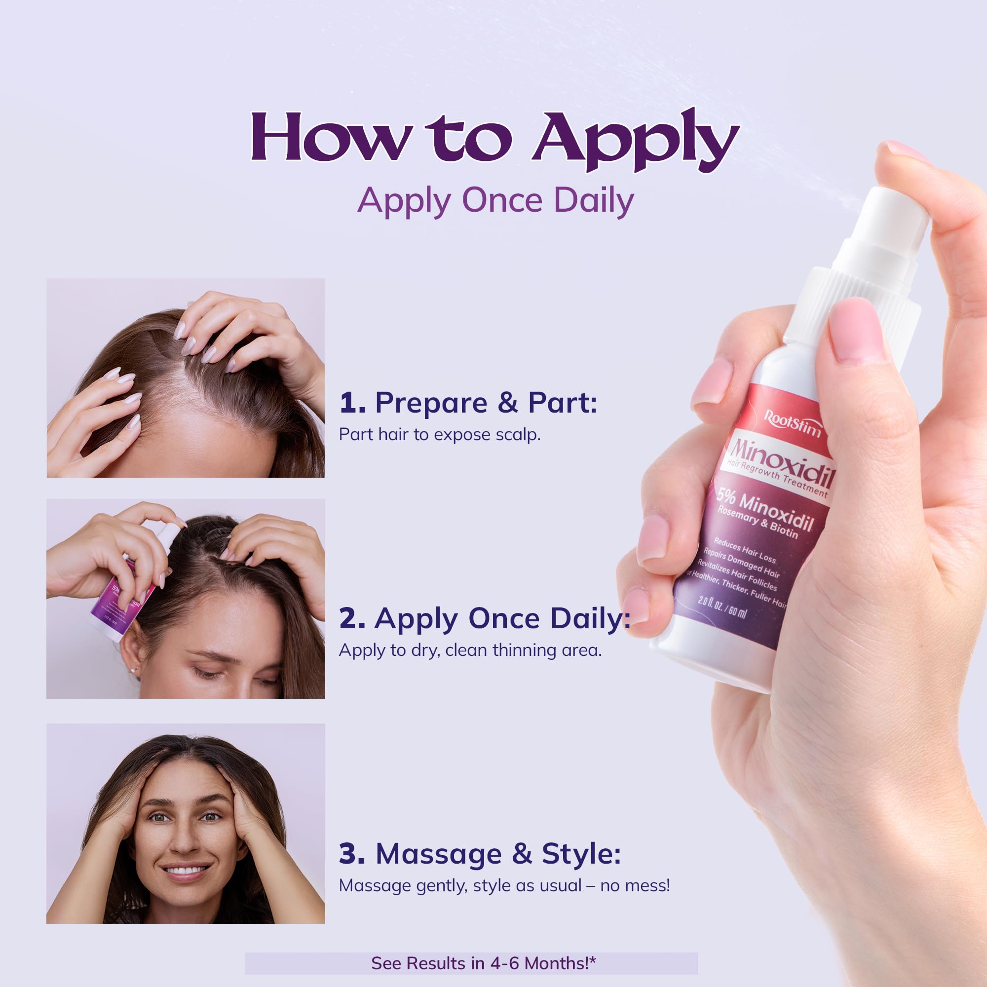 Women's 5% Minoxidil Spray for Hair Growth: 2-Pack RootStim Extra Strength Minoxidil with Rosemary & Biotin for Thinning Hair Regrowth and Fuller Hair - 60ML Each