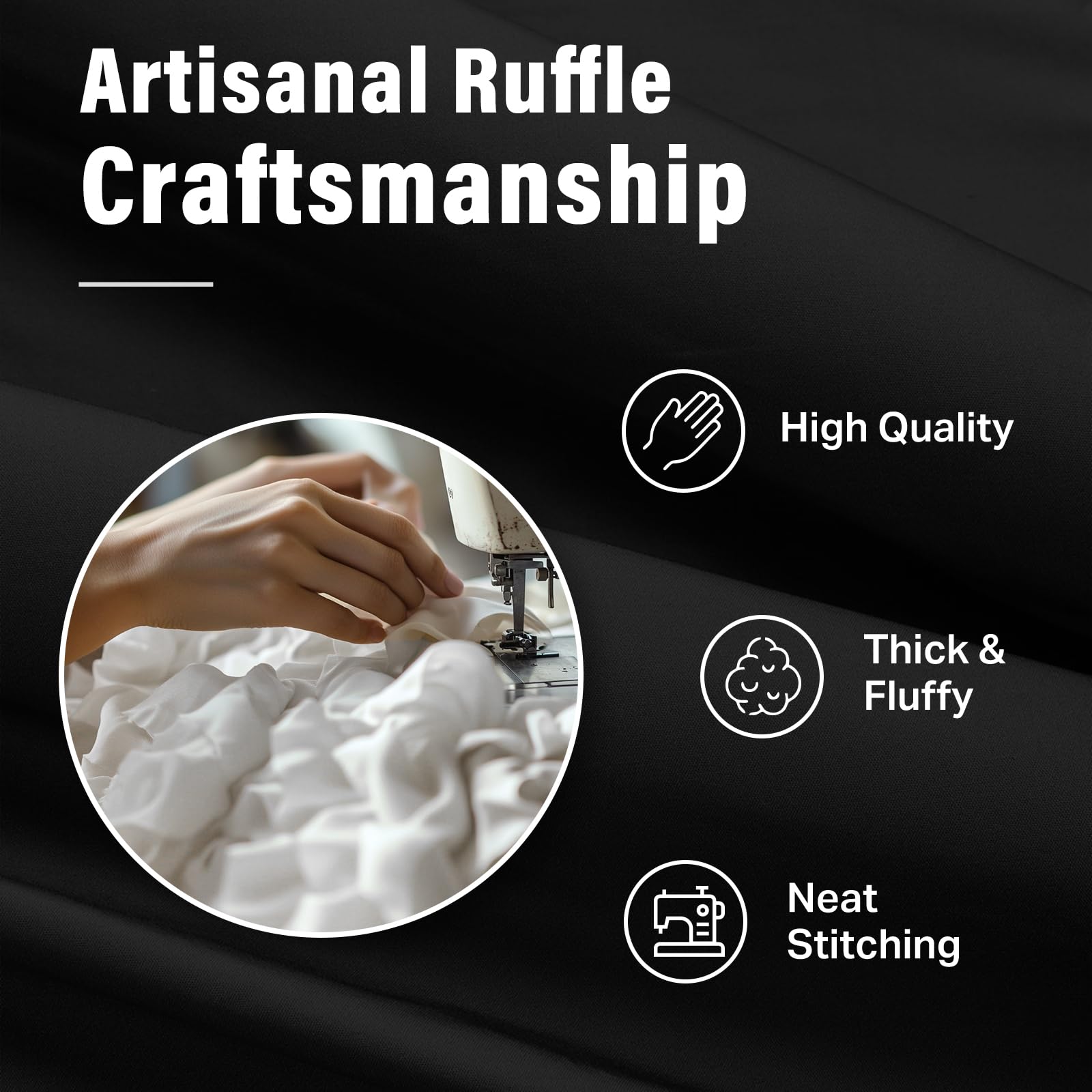 Seasonwood Black Farmhouse Shower Curtain Set with 12 Hooks 72 X 72inch Black and White Buffalo Plaid Pattern Fabric Shower Curtains with Buttons & Black Ruffles for Bathroom Bathtubs Decor