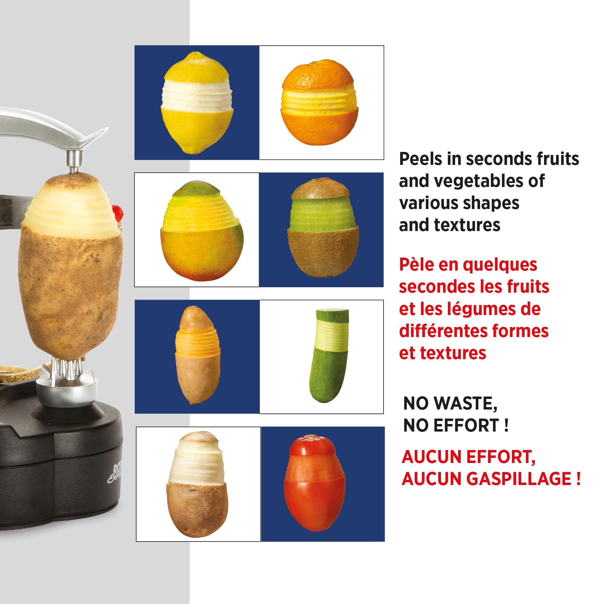 Starfrit Rotato Express Electric Peeler - 2 Spare Blades - Safe & Easy to Use - Effortlessly Peels Vegetables and Fruit
