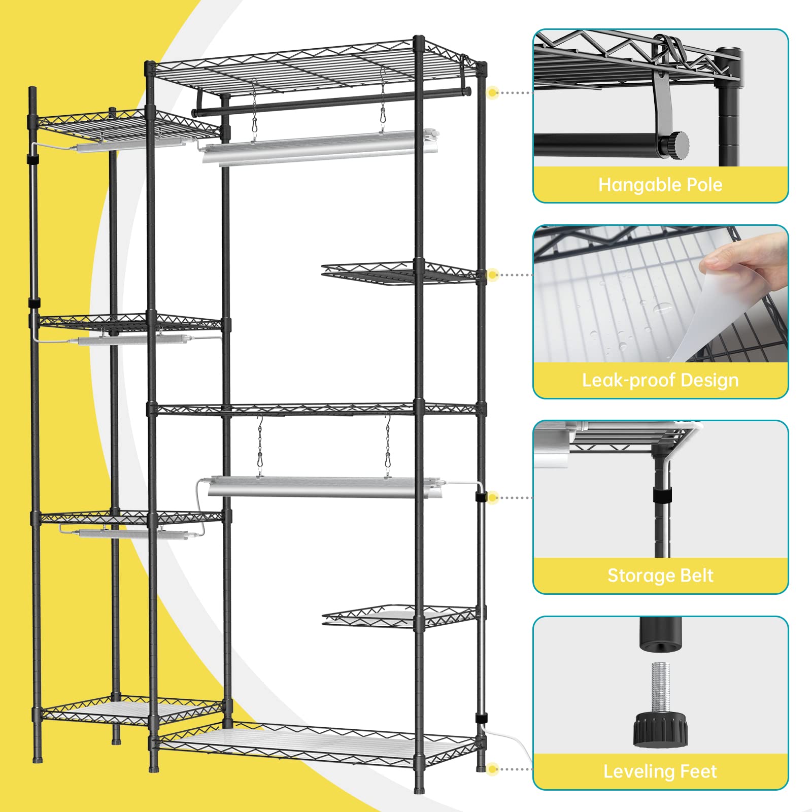 Bstrip Plant Shelf with Grow Lights, Grow Light Shelf with 78W T5 Full Spectrum Grow Light , Plant Stand with Grow Light , Color Change Plant Light with Timer (41.4" L x 13.8" W x 63" H)