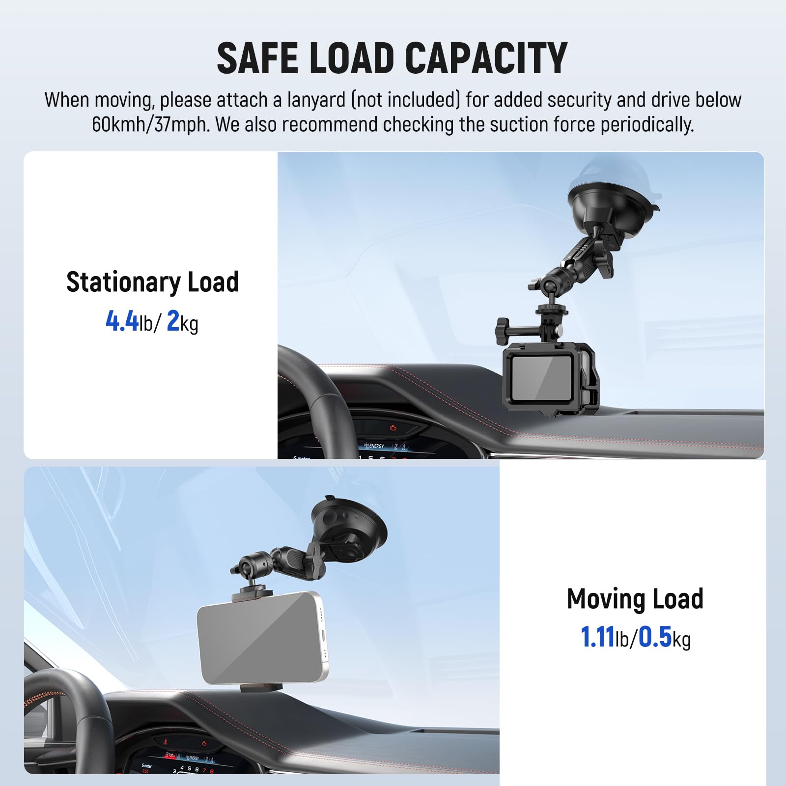 NEEWER Suction Cup Mount for iPhone GoPro Action Camera with Magic Arm & 360° Pan 90° Tilt Ball Head, Quick Buckle Lock Outside Windshield Car Mount with Phone Holder Camera Mount Adapter, CA029