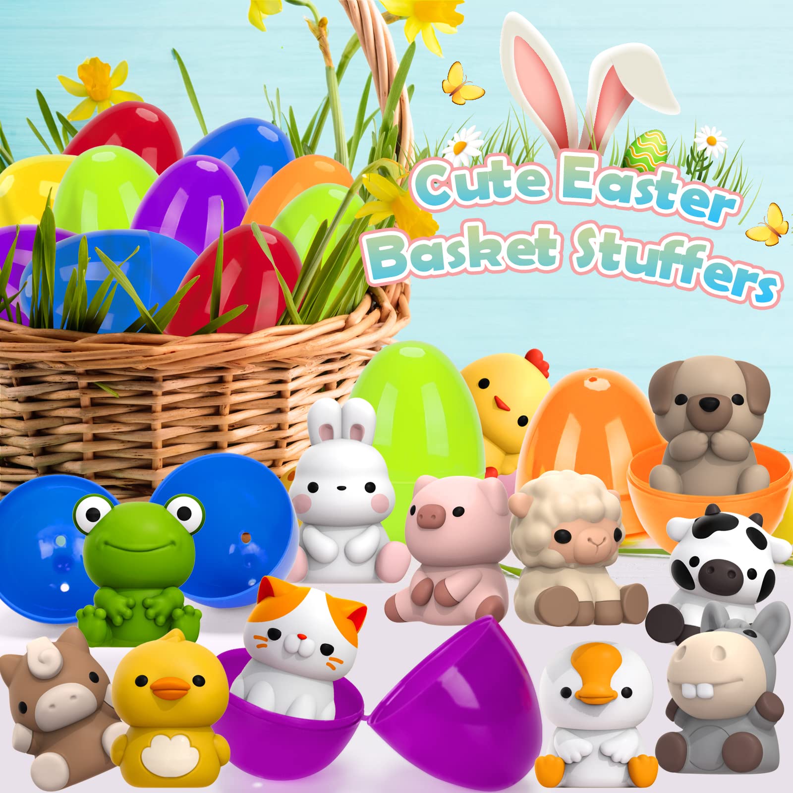 KMUYSL Prefilled Easter Eggs with Toys for Easter Eggs Hunt, Plastic Eggs with Finger Puppets, Surprise Egg, Easter Theme Party Favor, Basket Stuffers Filler, Classroom Prize Supplies