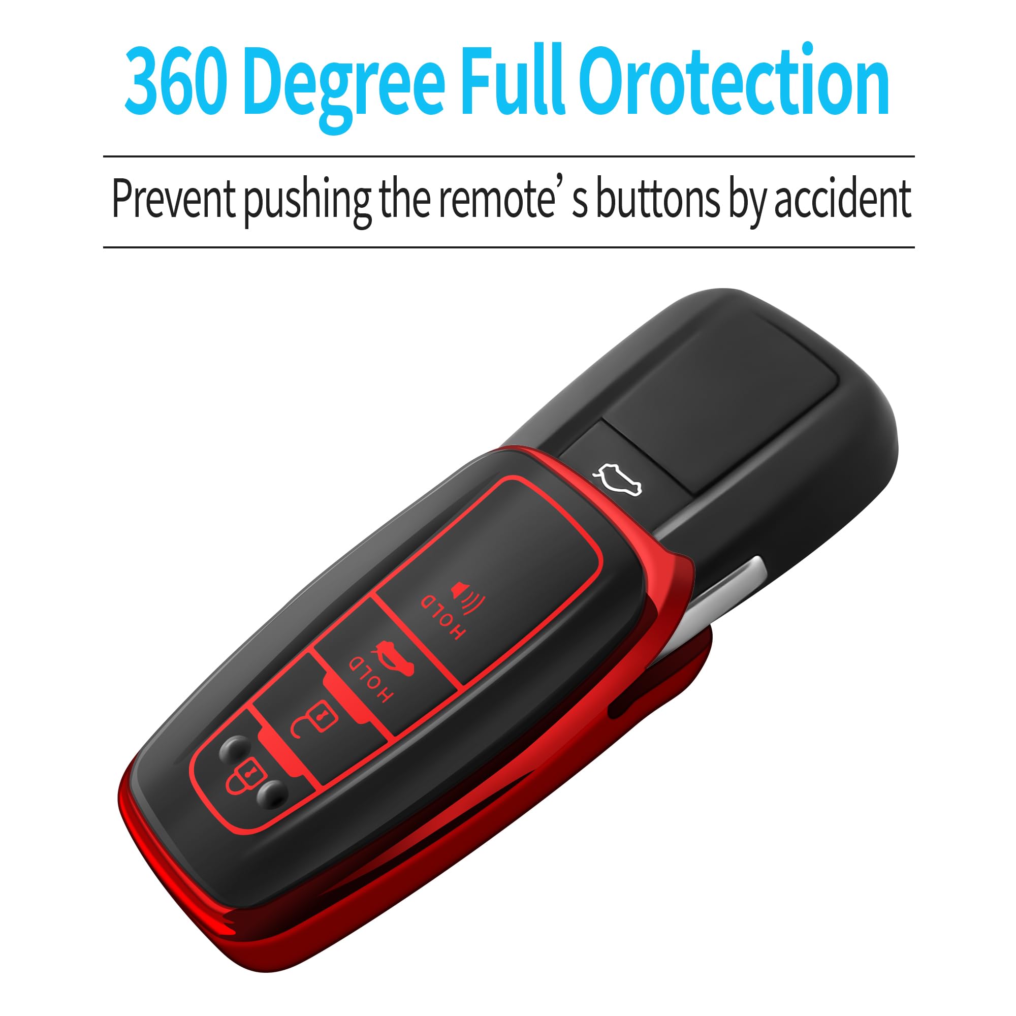 Tukellen for Toyota Key Fob Cover with Keychain,Special Soft TPU Key Case Protector Compatible with 2020-2022 Highlander Corolla Prius,2018-2024 RAV4 Camry Avalon C-HR GT86-Red