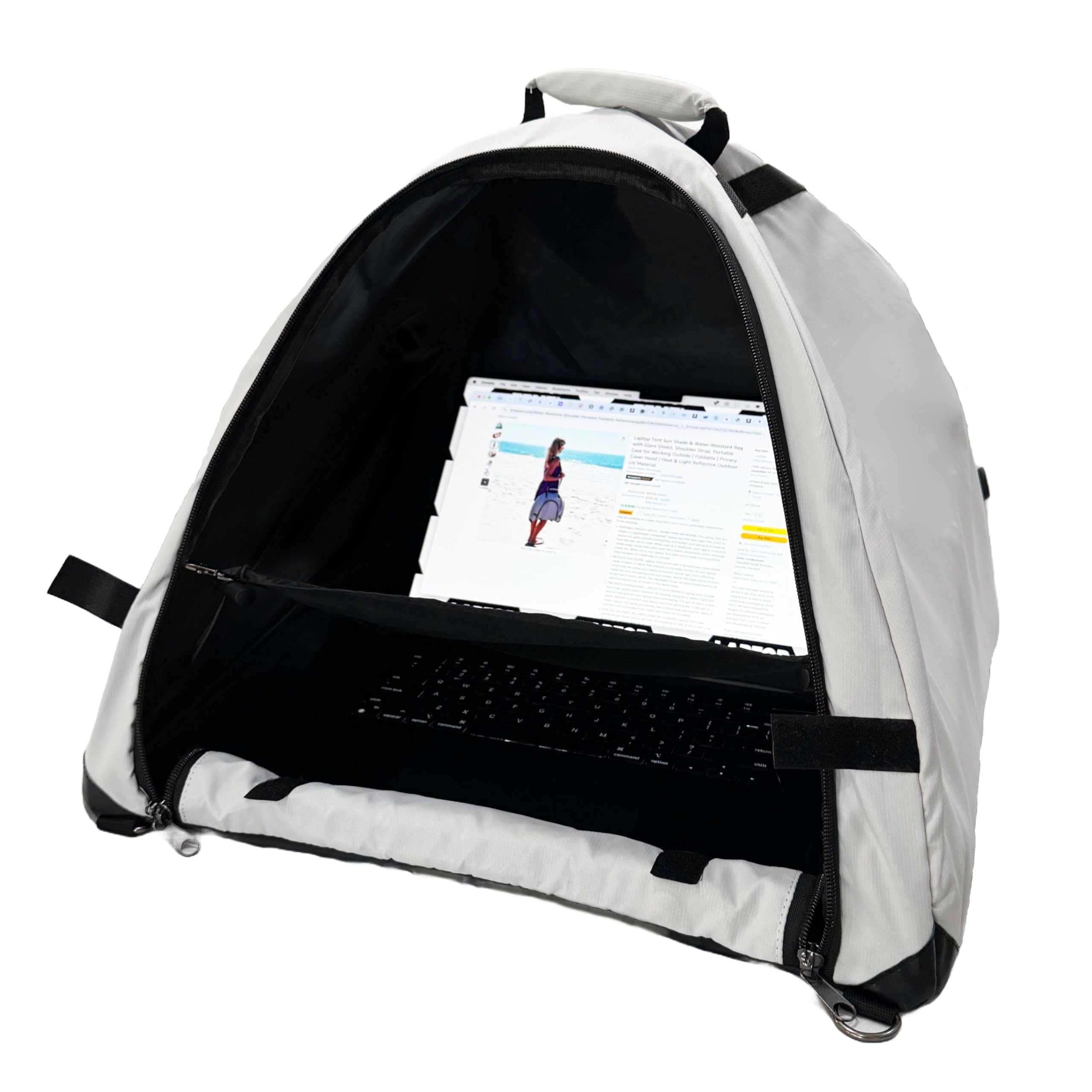 Laptop Tent Sun Shade & Water-Resistant Bag with Glare Shield, Shoulder Strap, Portable Case for Working Outside | Foldable | Privacy Cover Hood | Heat & Light Reflective Outdoor UV Material