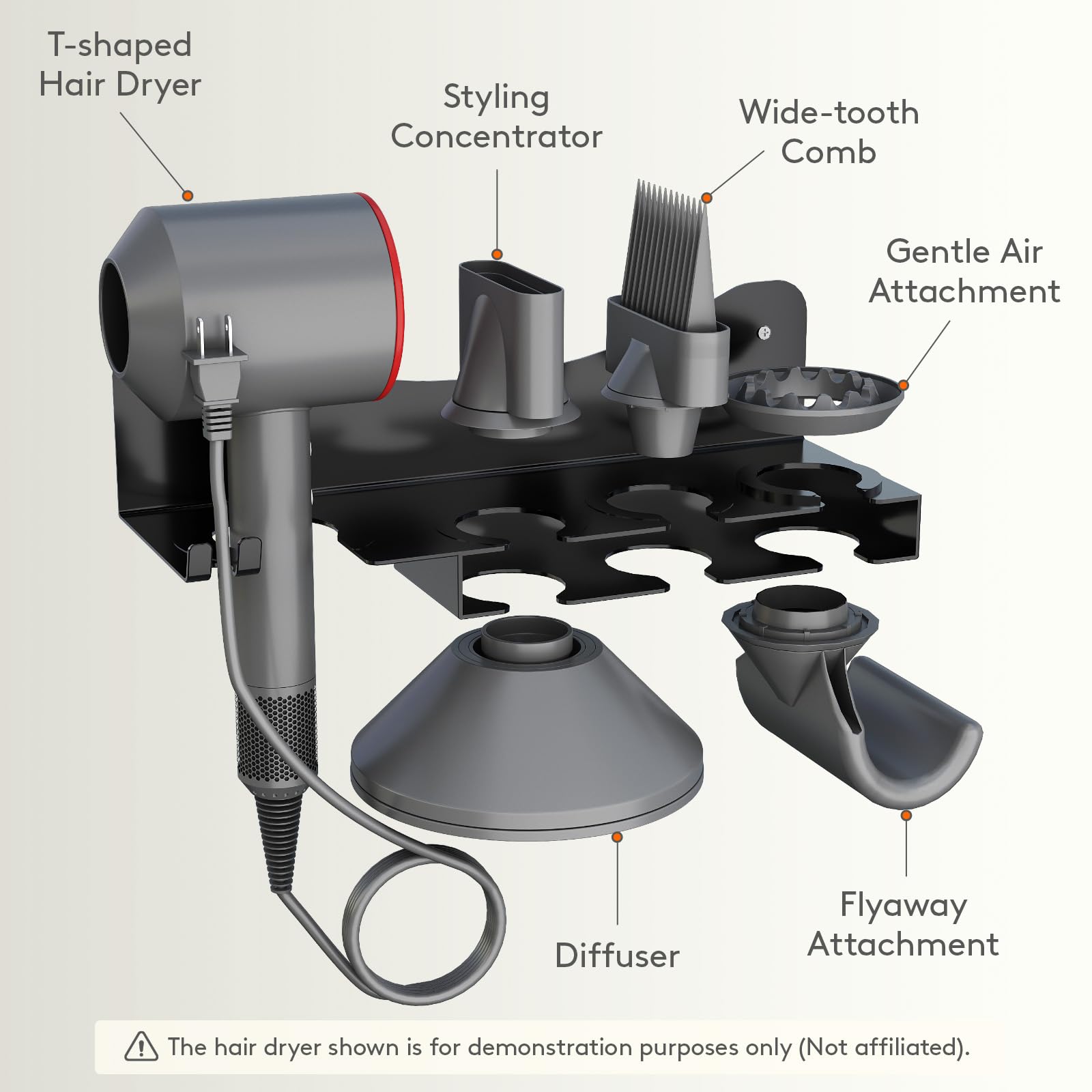 Lifewit Hair Dryer Holder Wall Mounted, Metal Blow Dryer Stand for Dyson Hair Dryer, Hair Tools Organizer with Accessories Storage for Bathroom and Salon, Black