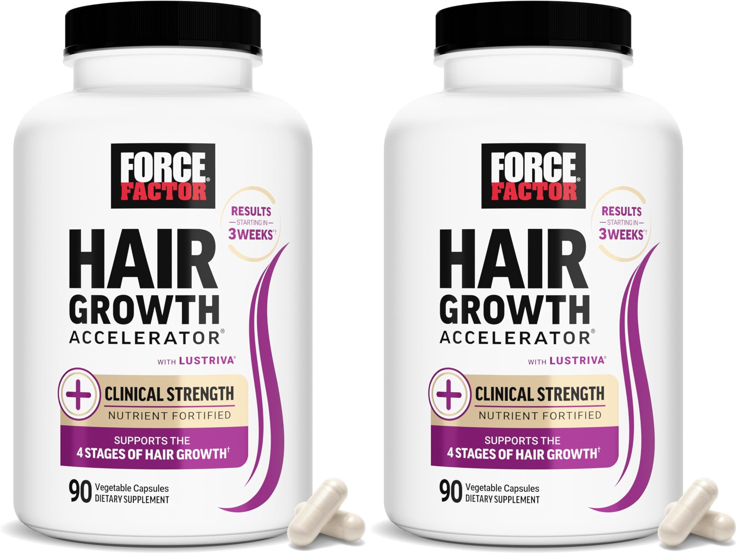 Force Factor Hair Growth Accelerator Multivitamin for Women & Men, with Lustriva, Biotin, Horsetail & Vitamins A, B12, C, D & E for Thicker Hair, Healthier Skin & Nails, 90 Capsules,(Pack of 2)