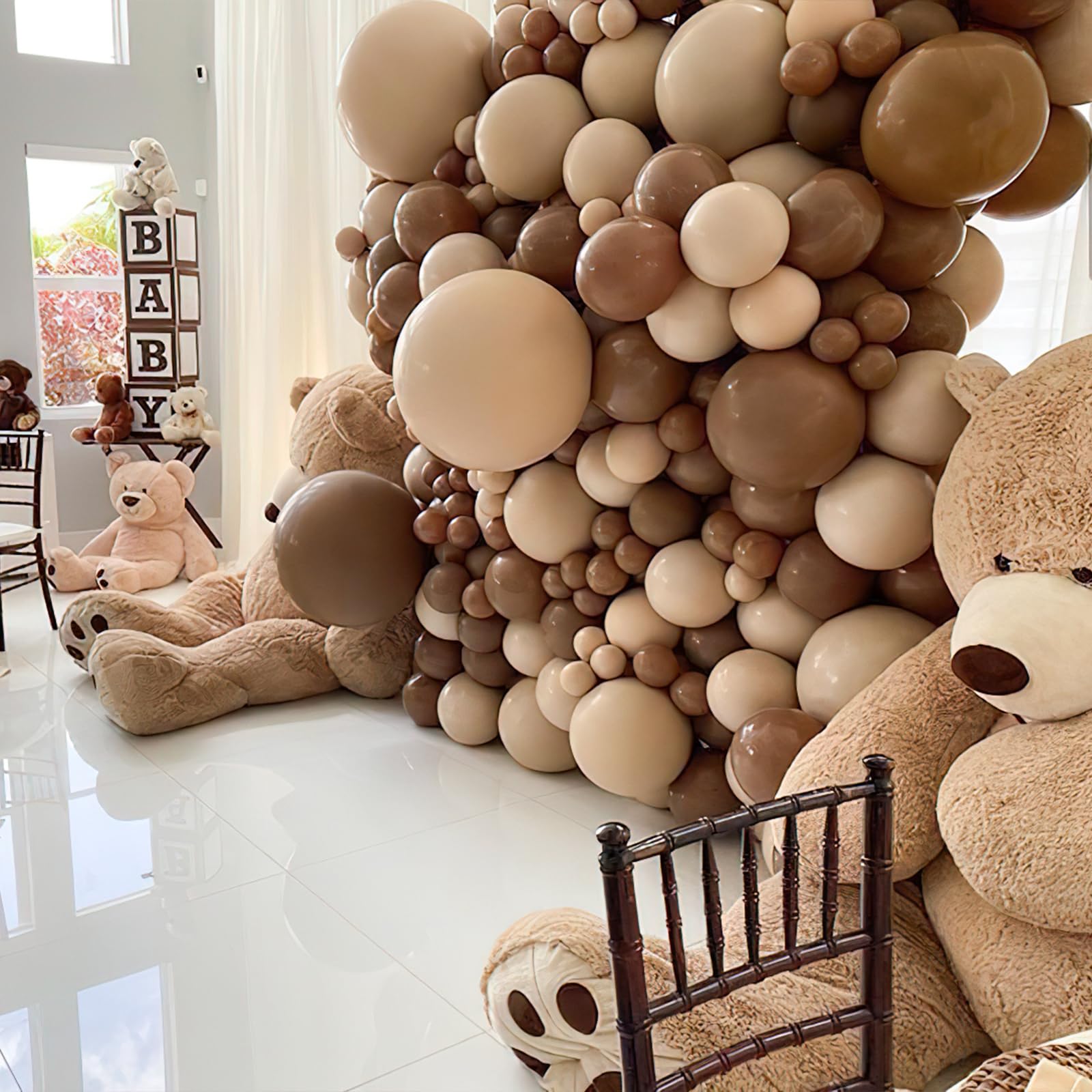 PartyWoo Boho Brown Balloons, 140 pcs Boho Brown and White Sand Balloons Different Sizes Pack of 18 Inch 12 Inch 10 Inch 5 Inch for Balloon Garland or Arch as Birthday Decorations, Party Decorations