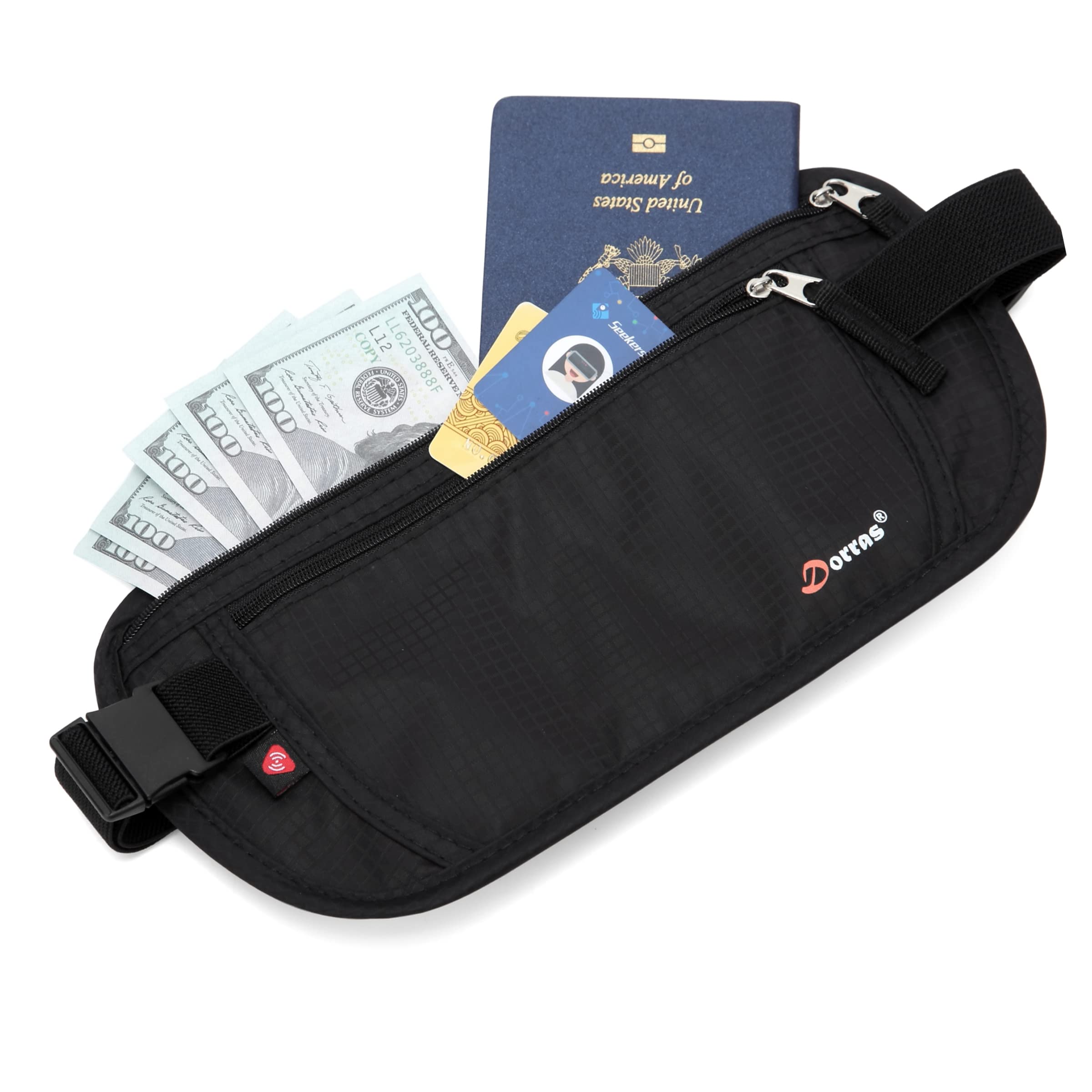 Money Belt - Passport Holder Security Hidden Slim Travel Wallet Fanny Pack with RFID Blocking