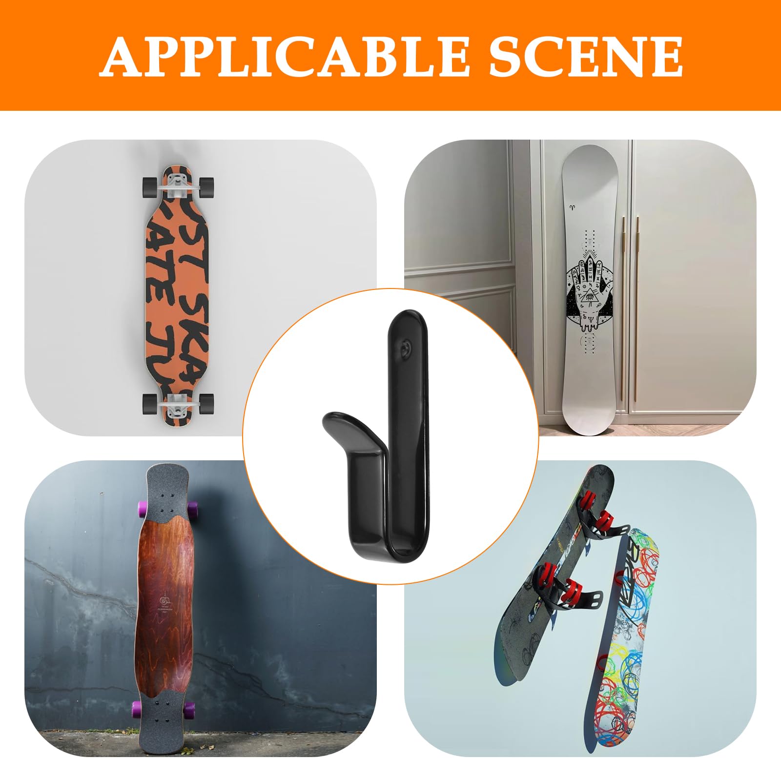 HONSNKS 2Pcs Snowboard Wall Rack Snowboard Wall Mount Clips Horizontal Skateboard Wall Mount Display Rack Snowboard Storage for Room, Garage