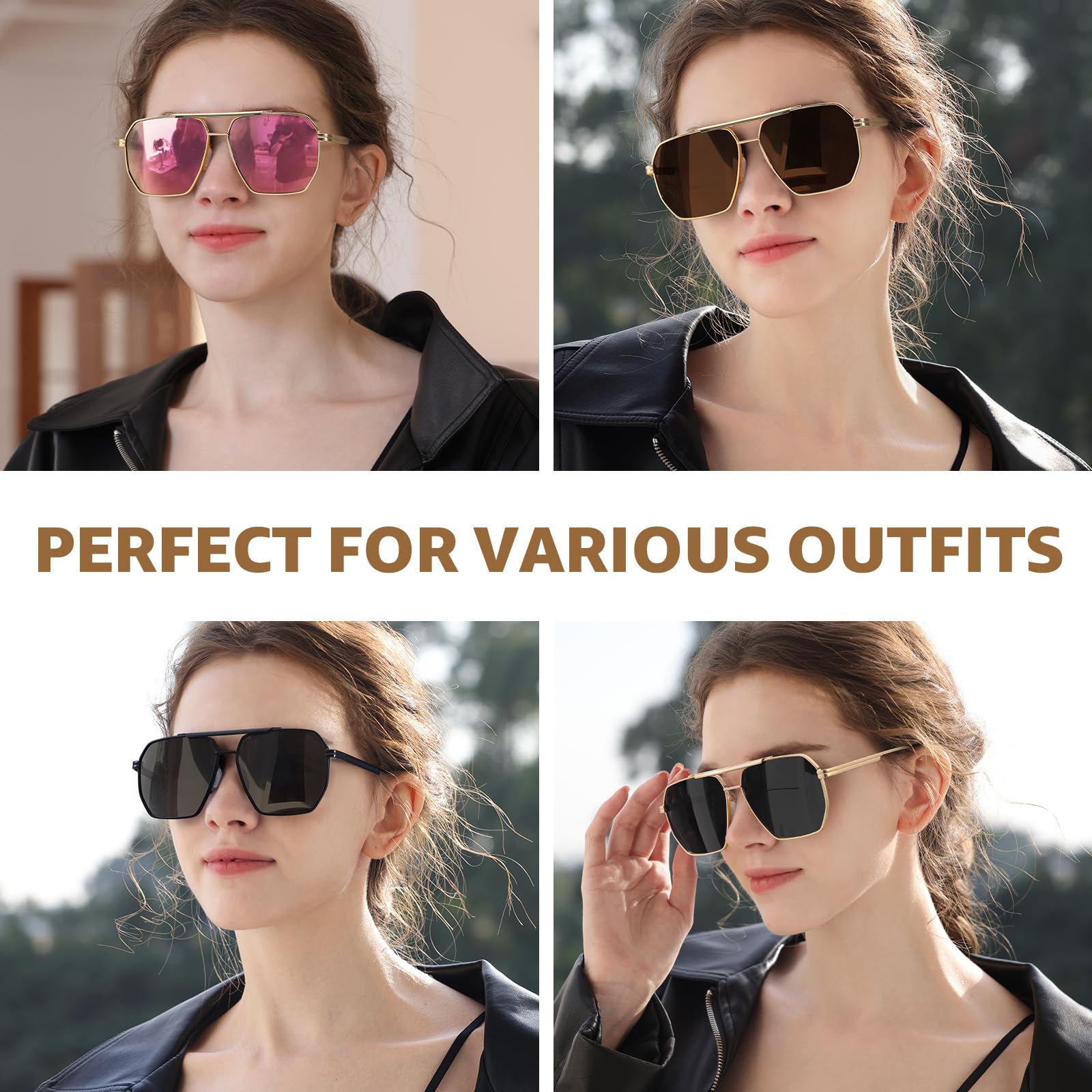 TJUTR Oversized Tangle‑Free Aviator Sunglasses for Women & Men, Polarized UV400 Shades, Square Metal Frame with Double‑Bridge