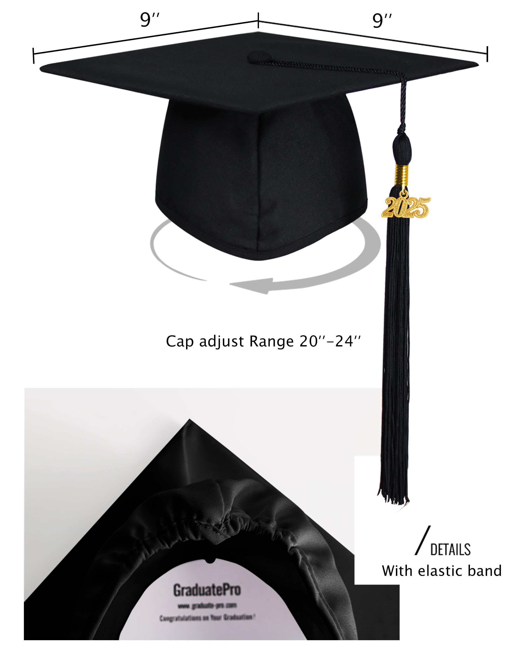 GraduatePro Matte Graduation Cap and Gown 2025 Set Bulk with Tassel for High School & College Black 51