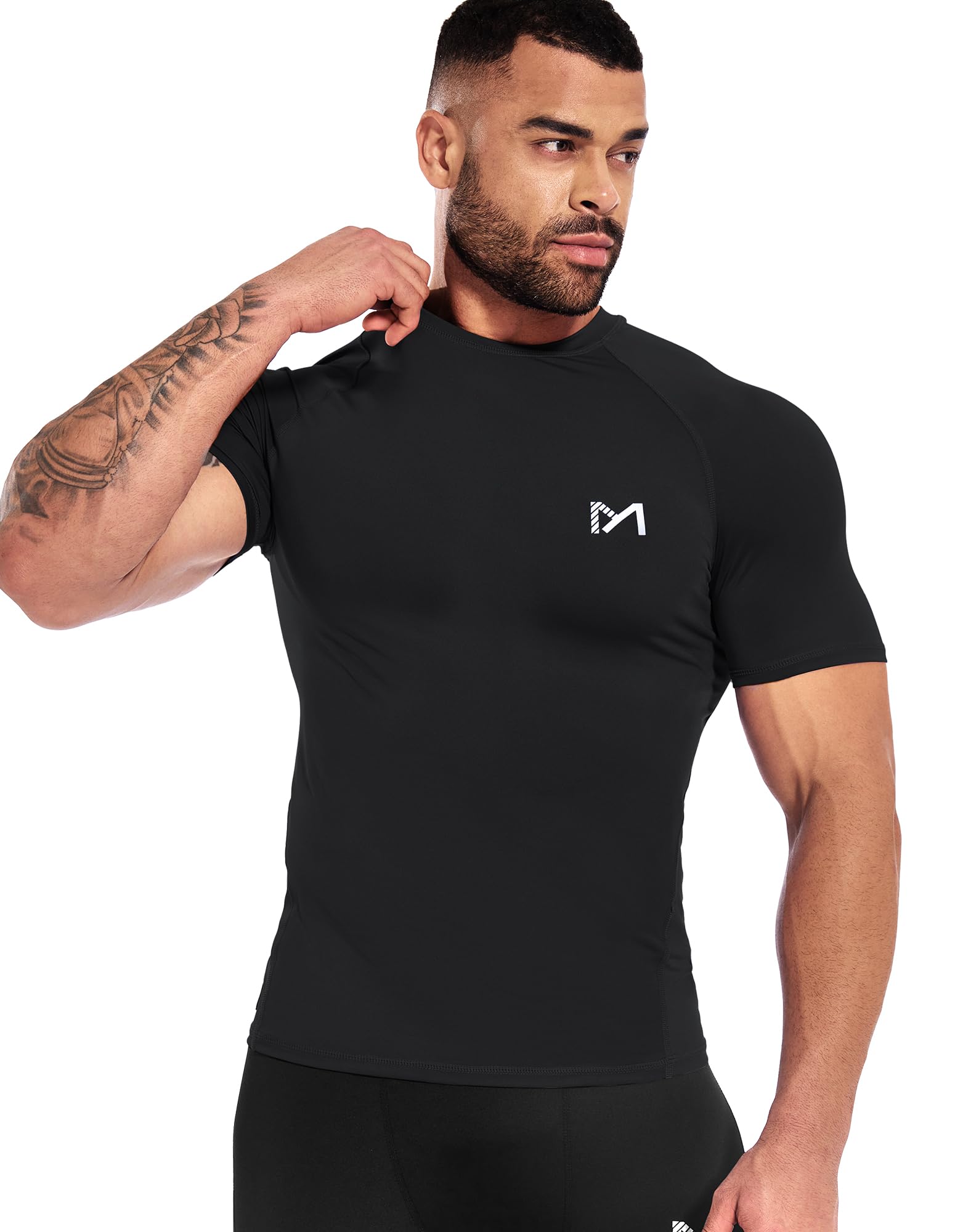 Men's Compression Shirts Dry Fit Workout T-Shirt Running Tops Undershirts Black