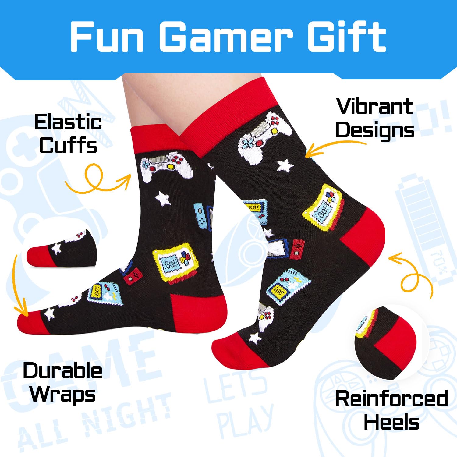 Gamer Gifts Teen Boys - Gaming Gamer Socks Video Game Socks, Funny Gamer Socks for 7-9 Years Old Kids, Christmas Gifts for Kids