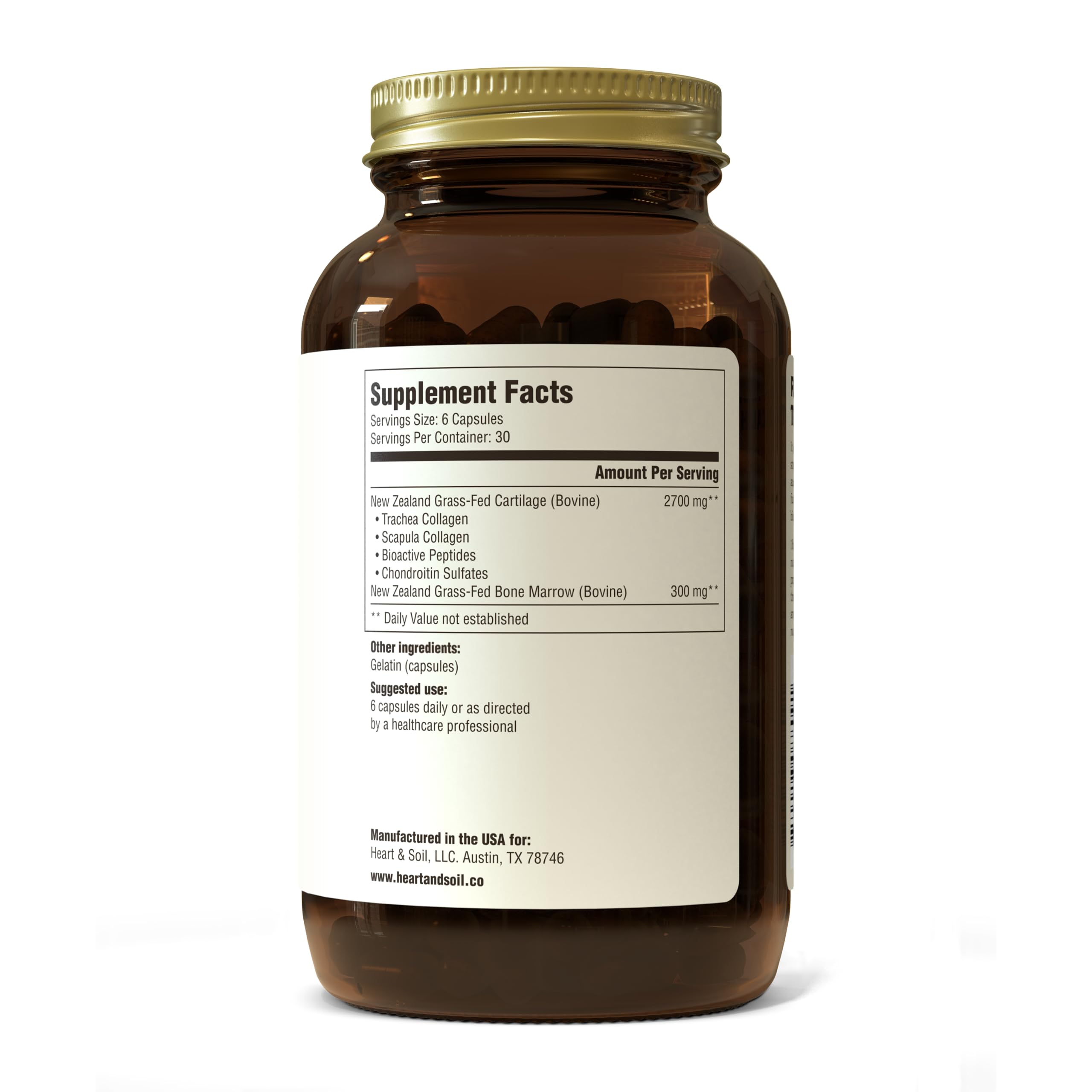 HEART & SOIL – 3000mg Joint Support Supplement with Grass-Fed Bone Marrow & Bovine Tracheal Cartilage for Mobility & Immune Function – Non-GMO, Allergen-Free - 180 Capsules