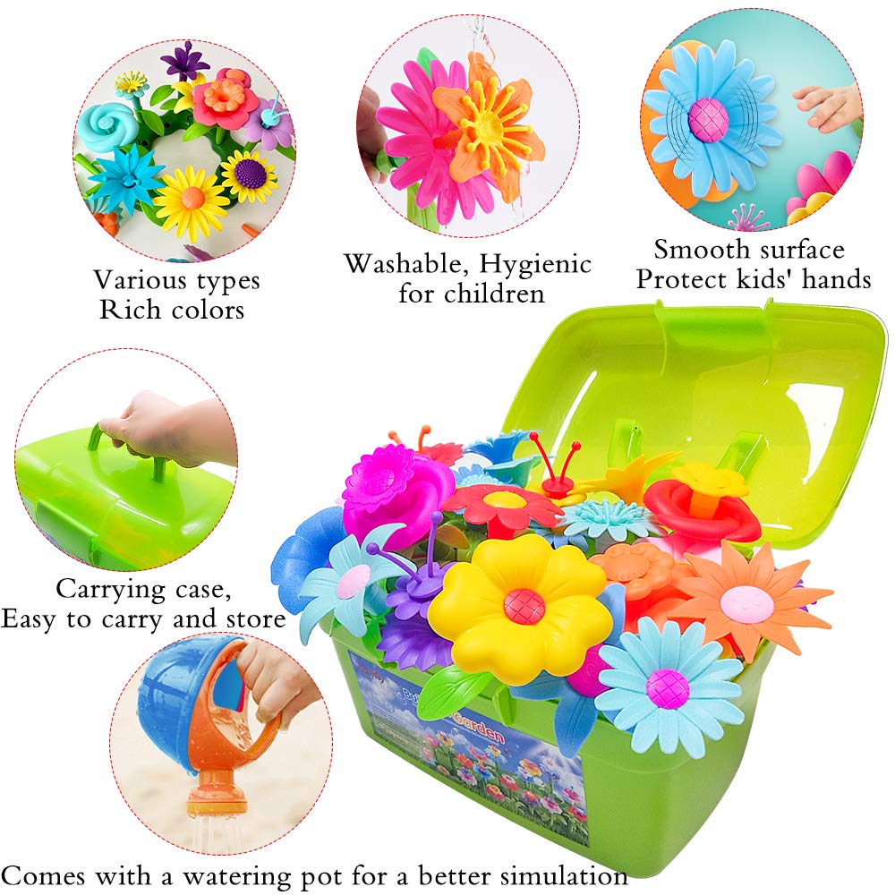 Scientoy Flower Garden Building Toys, Girl Toys Build a Garden, 130 PCS Flower Pretend Gardening Gift for Kids, Floral Arrangement Playset for Age 3-7 Year Old Child Educational Activity