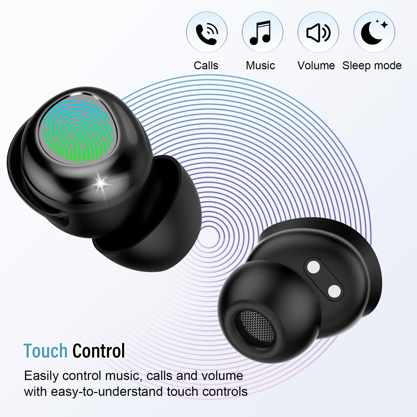 DUSONLAP Sleep Earbuds Bluetooth 5.4 in Ear Light-Weight Headphones, Mini Sleep Headphones Small Design for Side Sleepers, 47H Playtime with Charging Case, Clear Calls Earphones, Black