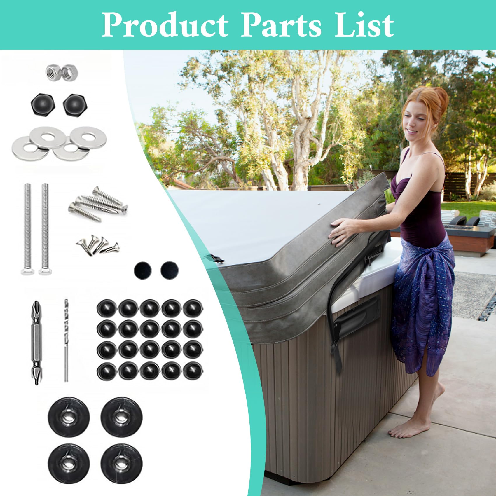 Karagas Hot Tub Cover Lifter, Pivot Top Mount Spa Fits Most Spa & Hot Tub Cover Lift Removal System, Spa Cover Lift with 3 Hook Towel Rack, Reinforced Brackets and Double Coated Aluminum Structure