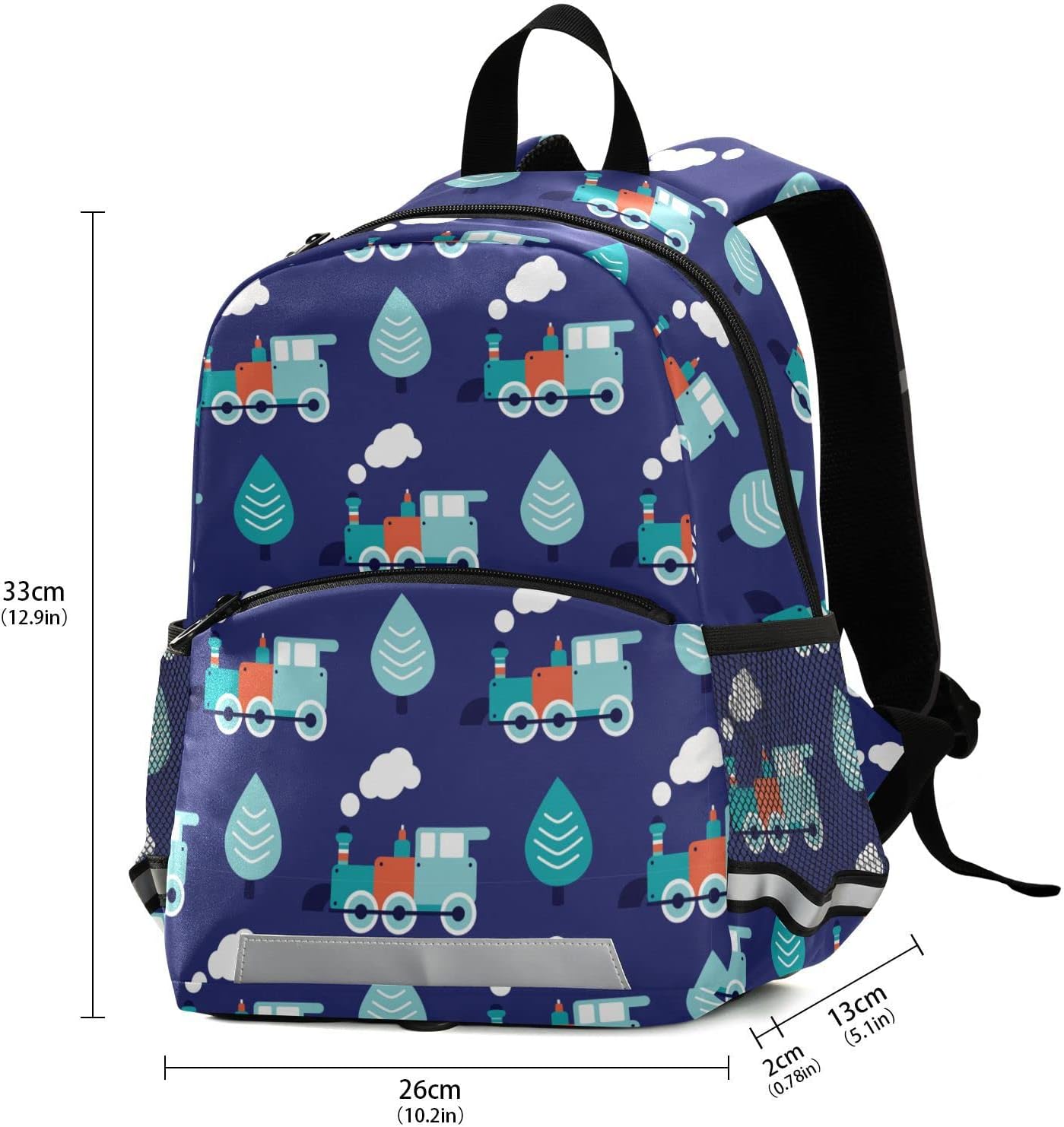 Fisyme Blue Retro Train Toddler Backpack Schoolbag Kids Daypack Travel School Bag Small Mini Backpacks for Kindergarten Preschool Nursery Children Boys Girls with Chest Strap